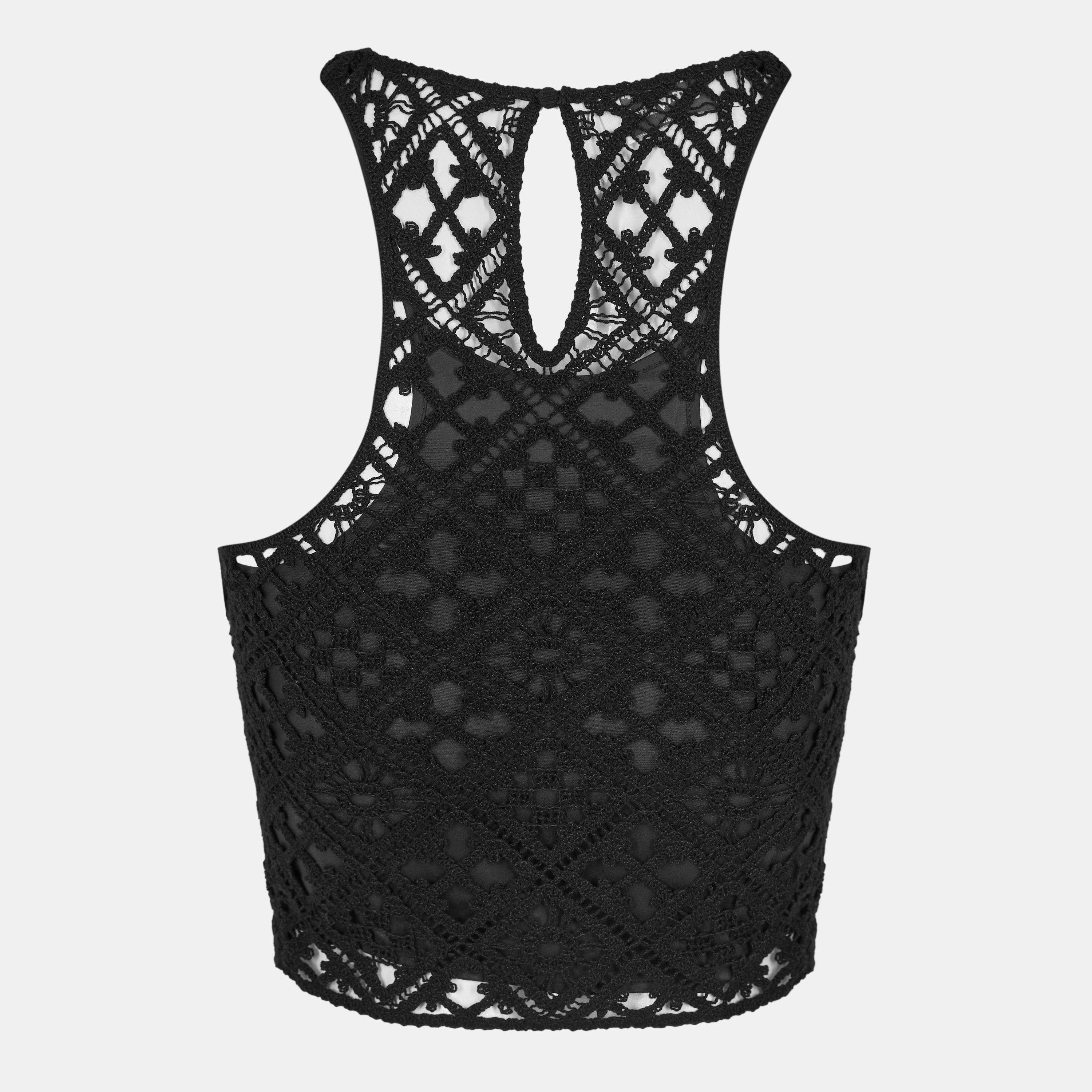 Black - Off White - Women's Knitted Top - 2