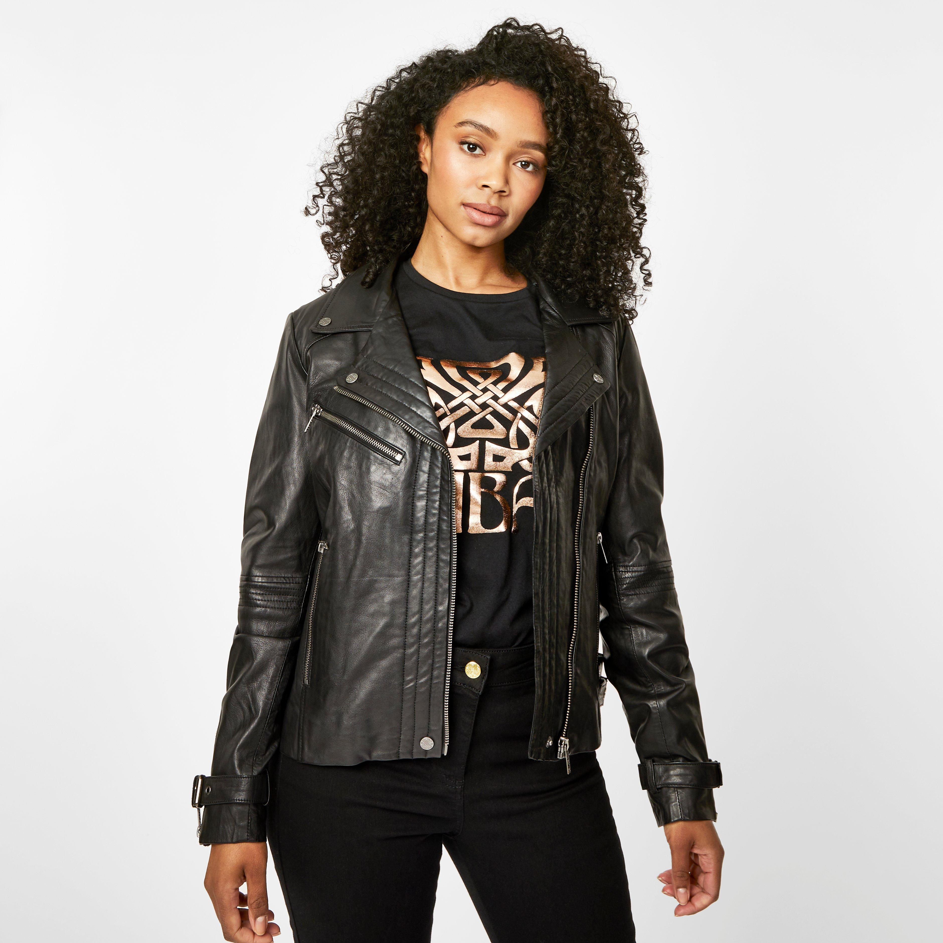Black - Biba - Women's Biker Long Sleeve Leather Jacket - 1