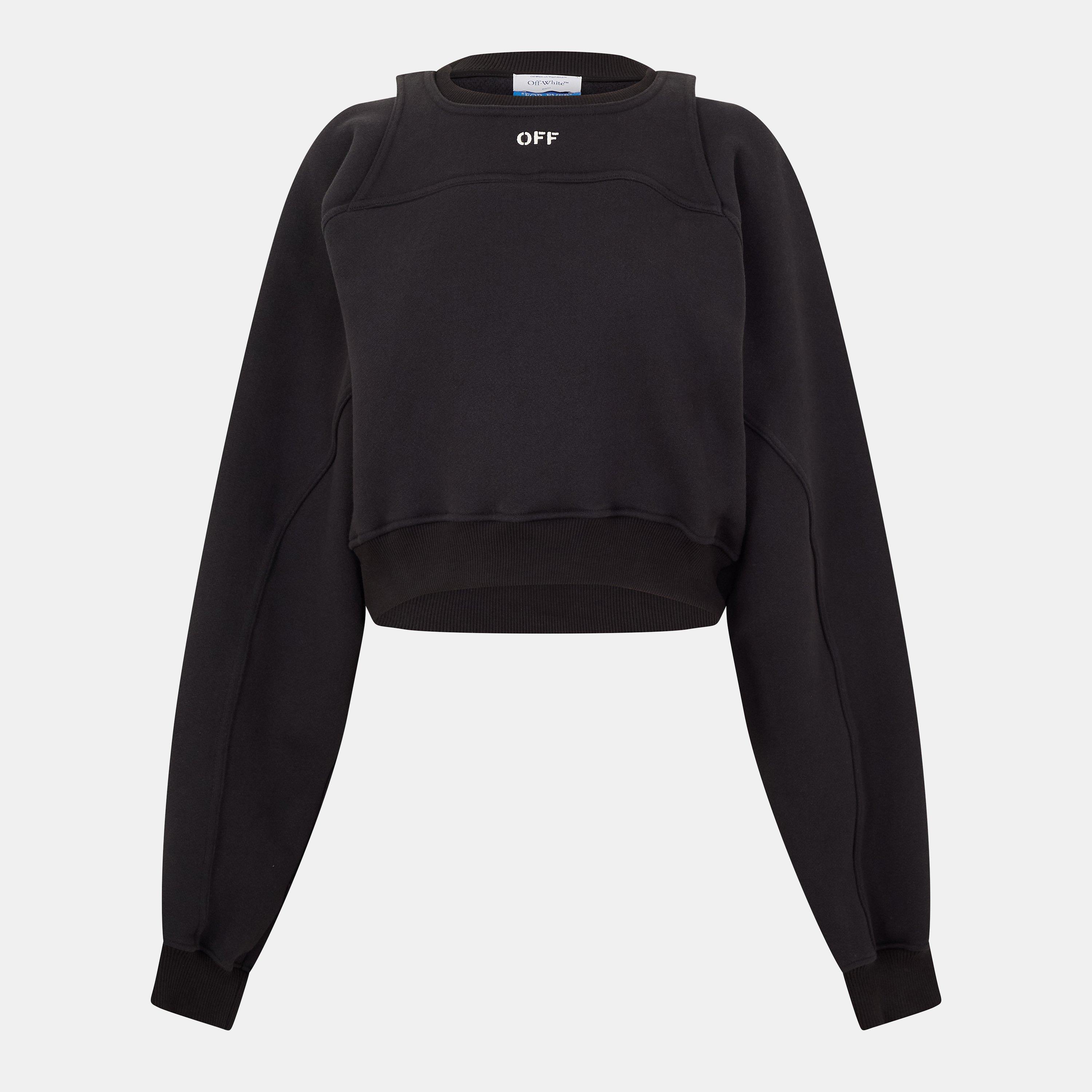 Black/White - Off White - Women's Crew-Neck Crew Sweatshirt - 1