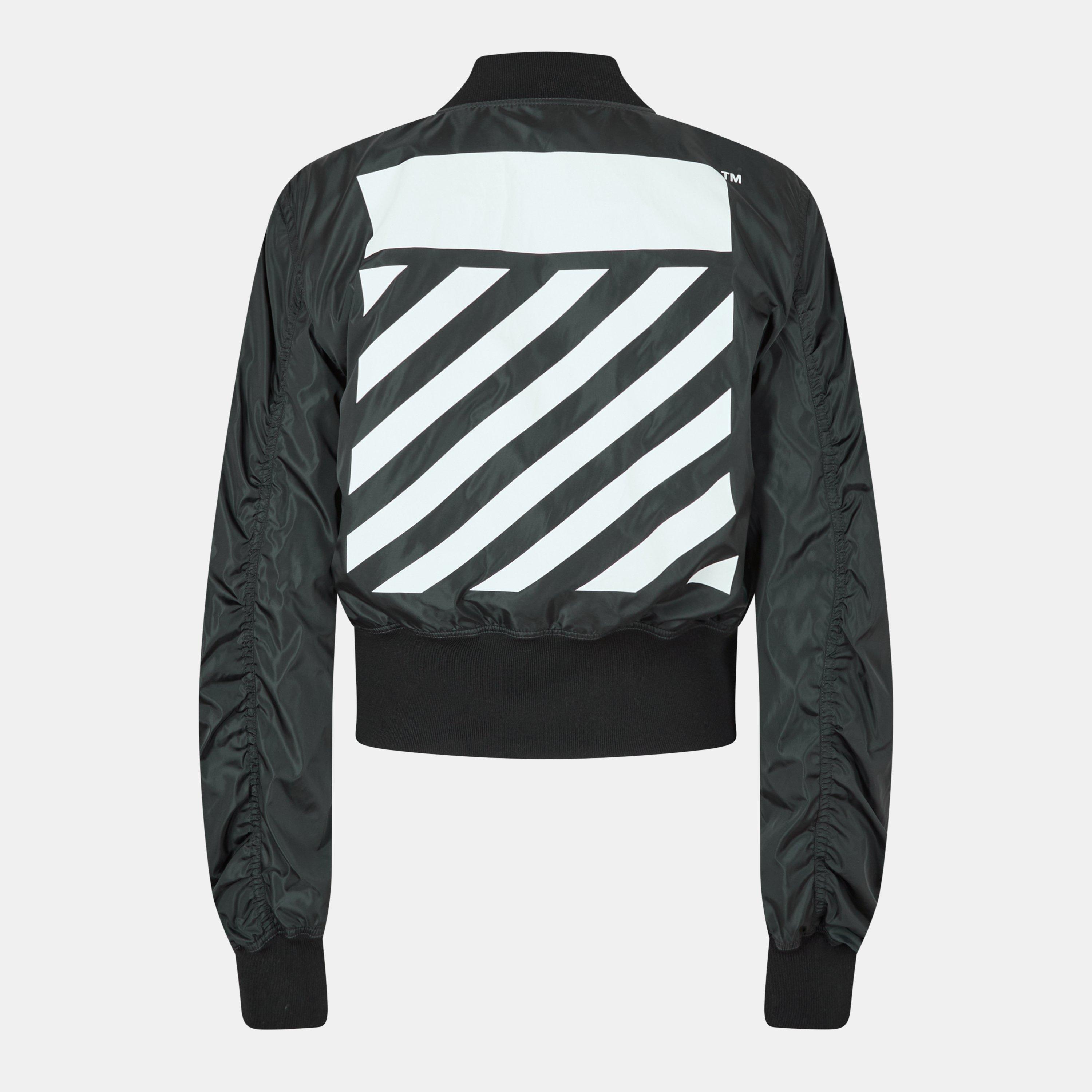 Negro/Blanco - Off White - Women's Diag Cropped Long Sleeve Bomber Jacket - 2