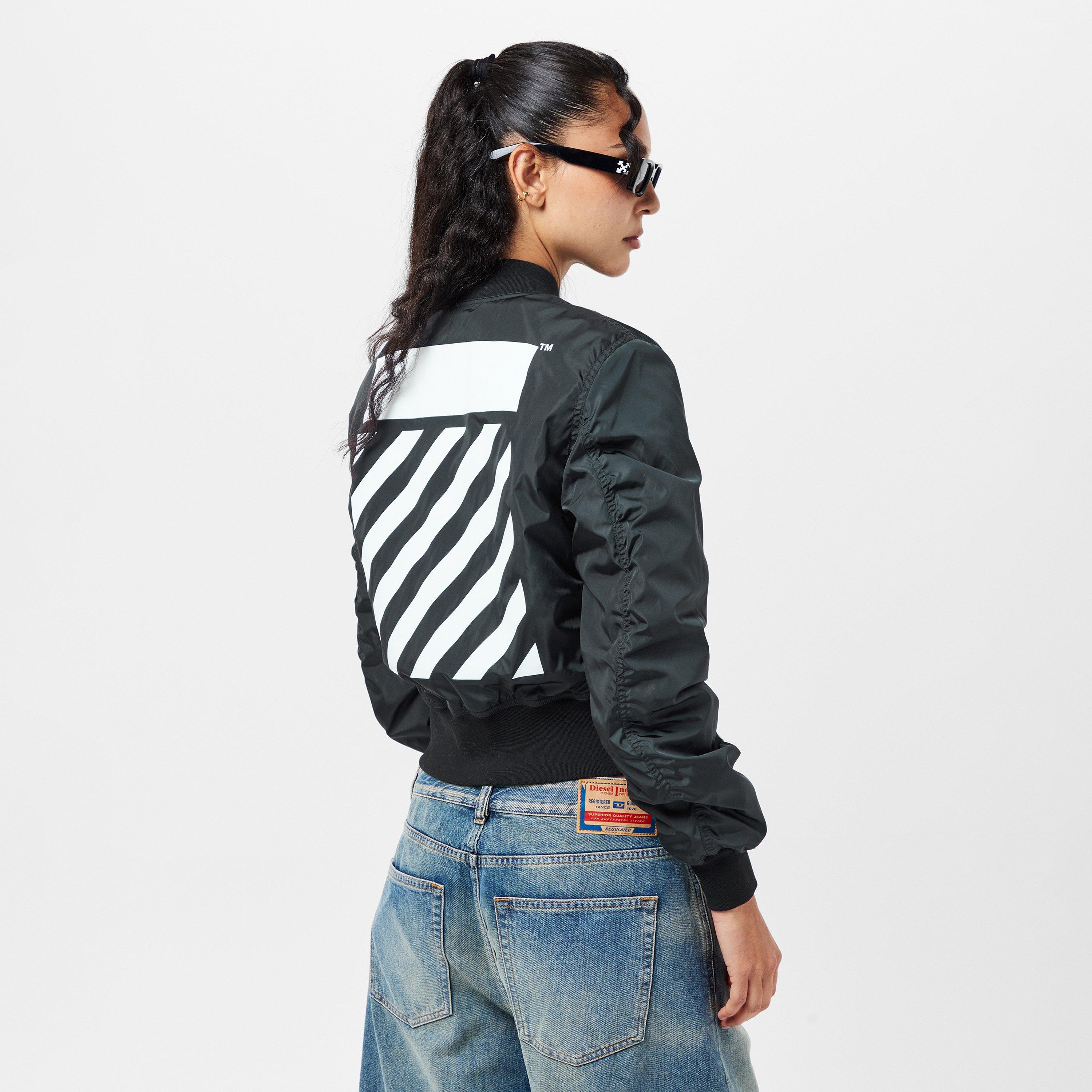 Negro/Blanco - Off White - Women's Diag Cropped Long Sleeve Bomber Jacket - 4