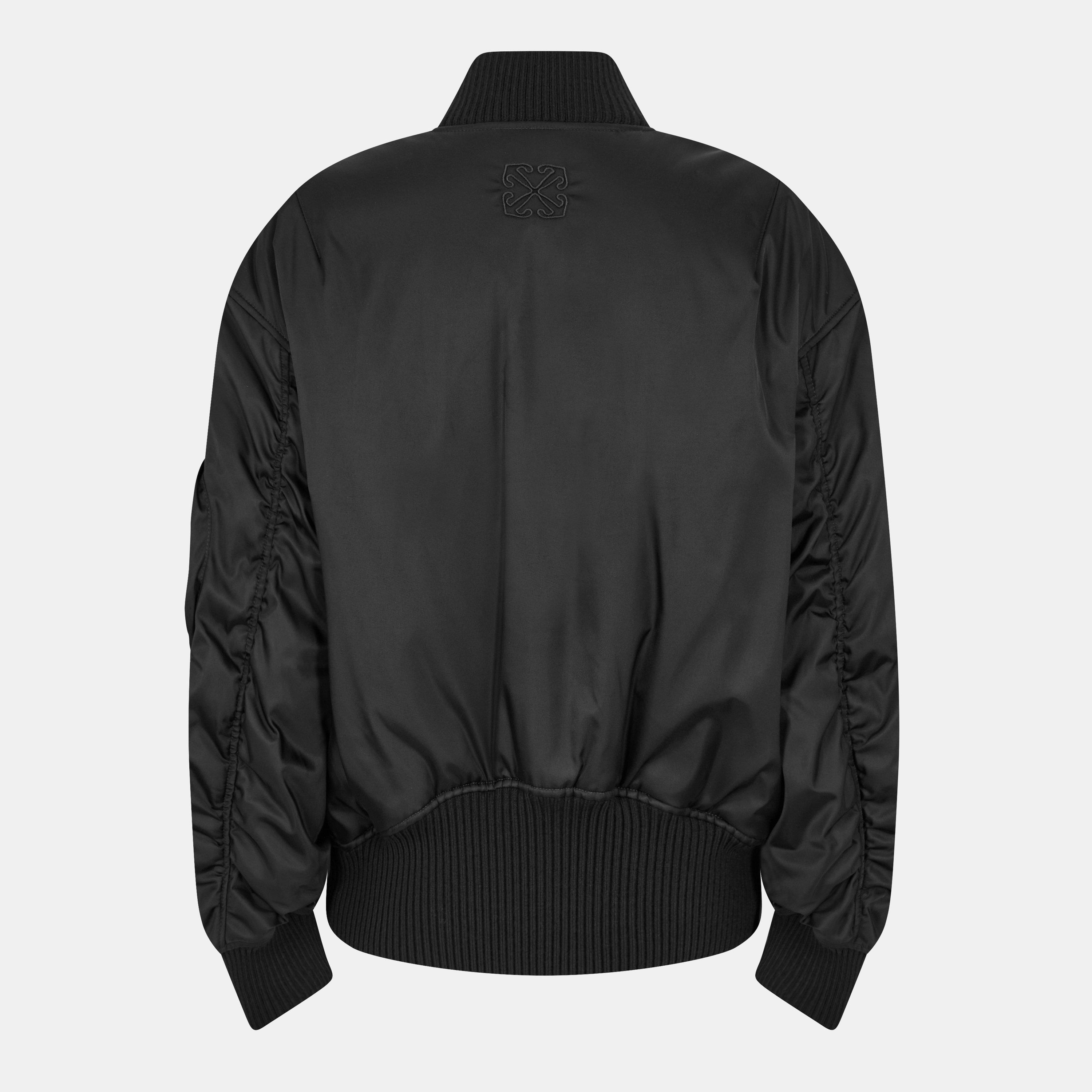 Negro - Off White - Women's Off-White Patterned Relaxed Fit Bomber Jacket - 2