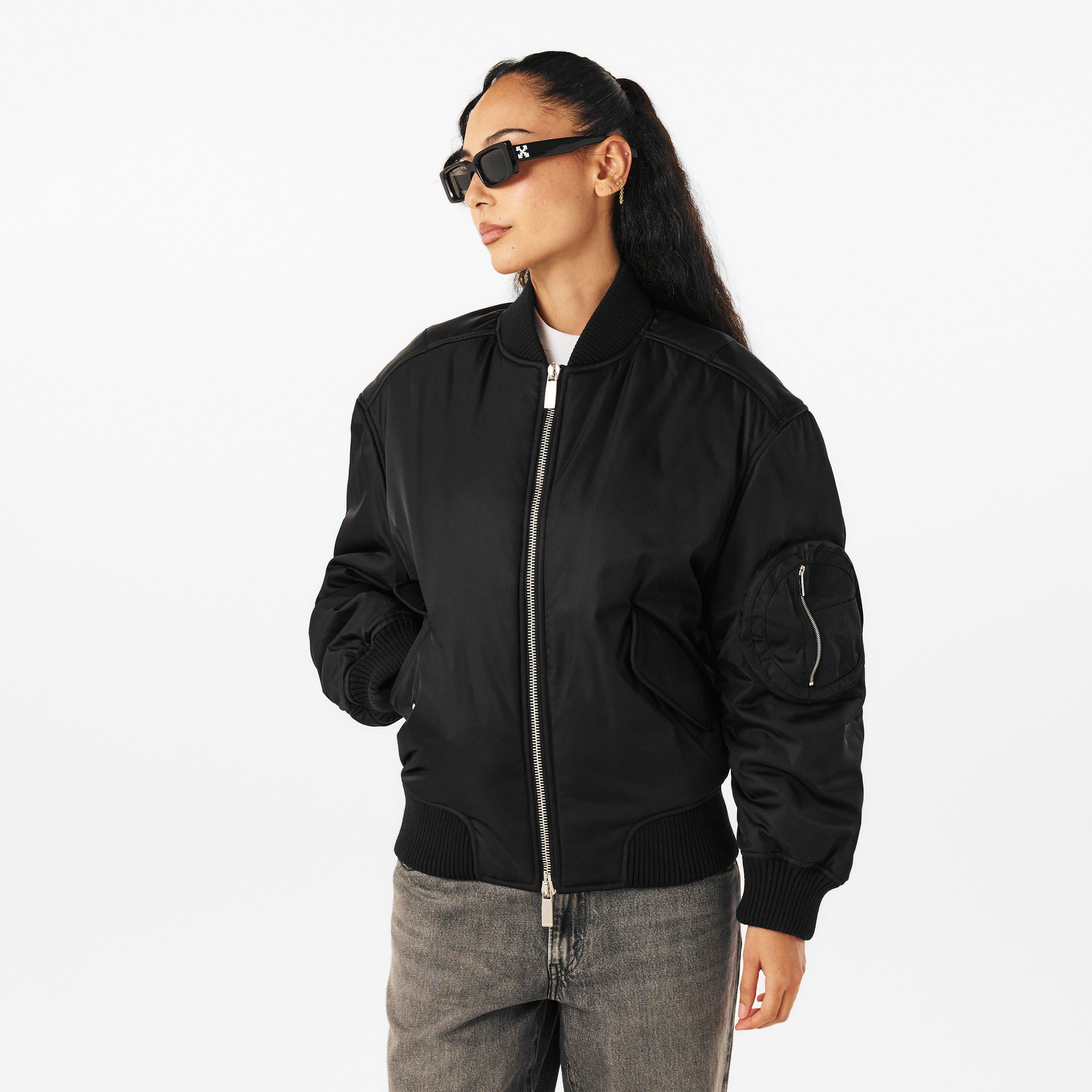 Negro - Off White - Women's Off-White Patterned Relaxed Fit Bomber Jacket - 3