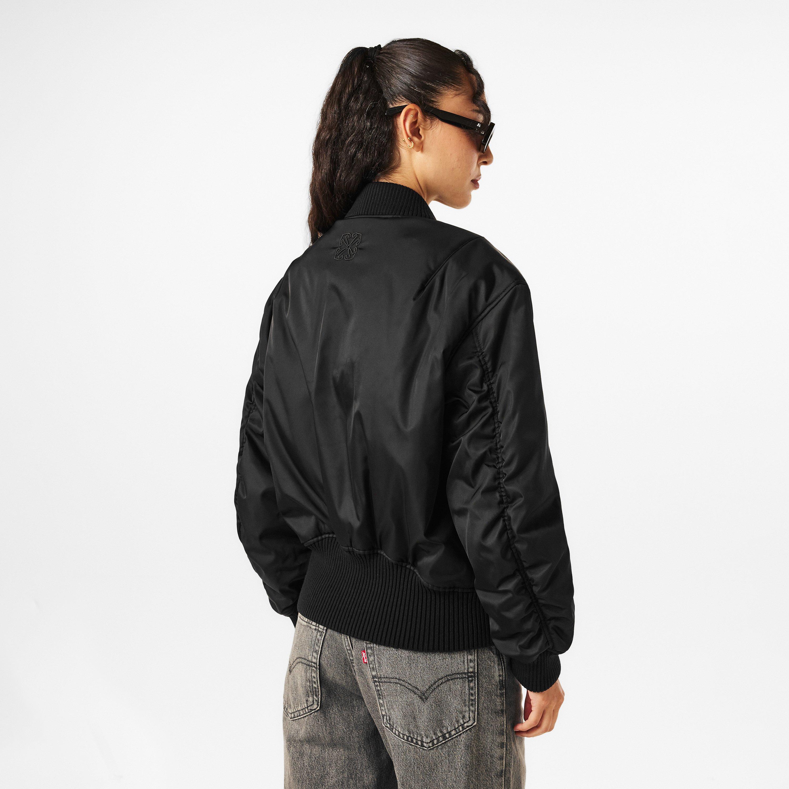 Negro - Off White - Women's Off-White Patterned Relaxed Fit Bomber Jacket - 4