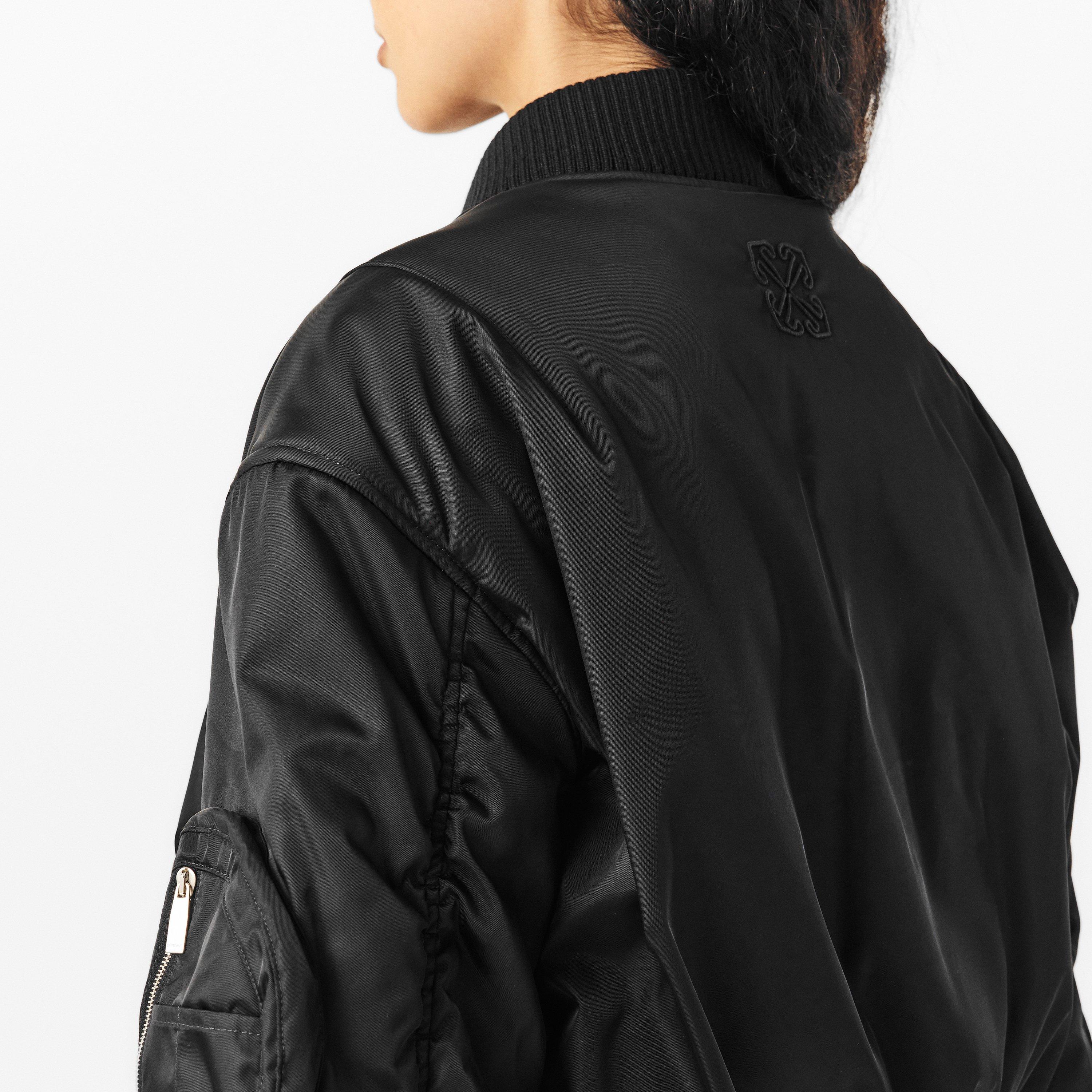 Negro - Off White - Women's Off-White Patterned Relaxed Fit Bomber Jacket - 5