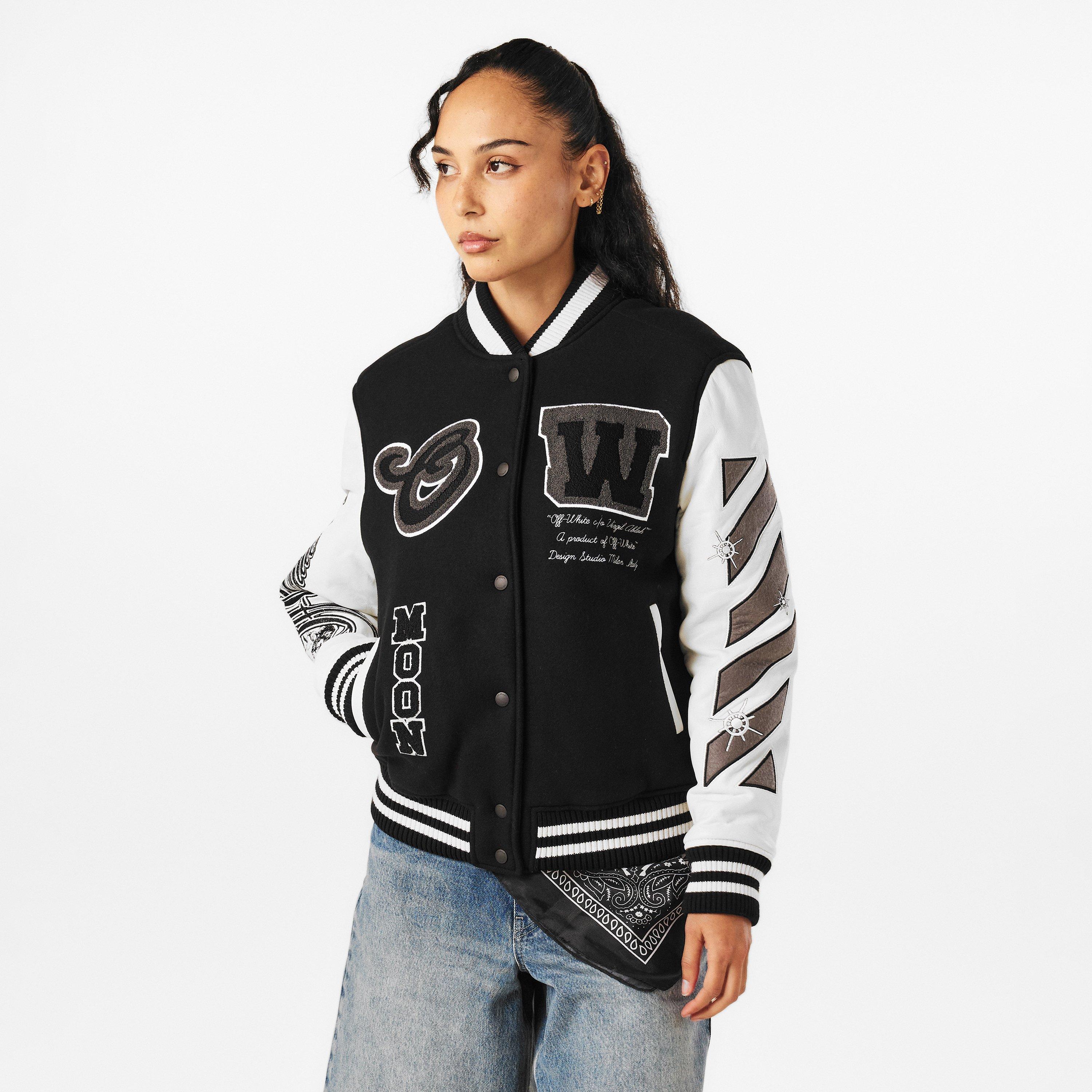 Negro/Blanco - Off White - Women's Off-White Contrasting Sleeves Varsity Jacket - 3