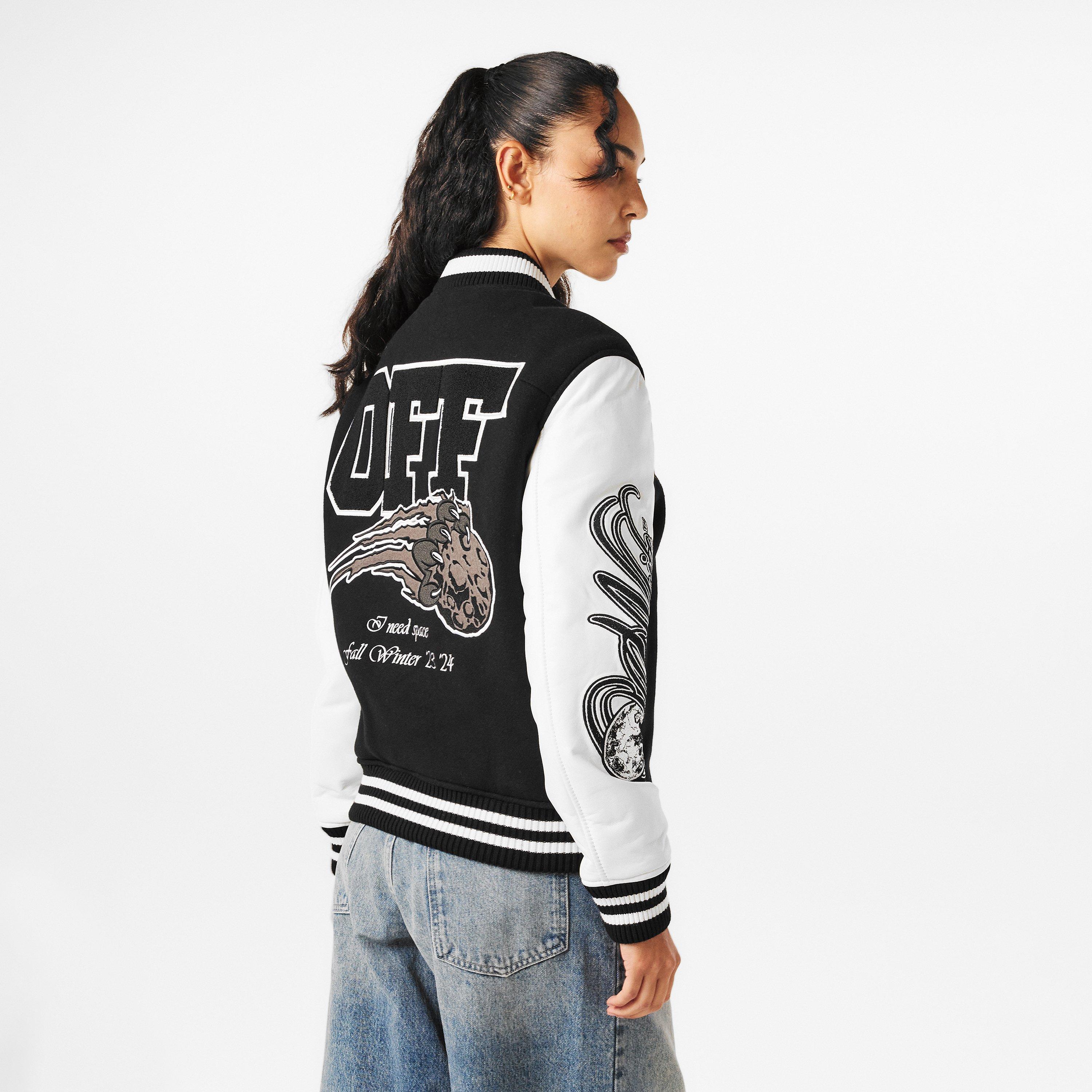Negro/Blanco - Off White - Women's Off-White Contrasting Sleeves Varsity Jacket - 4