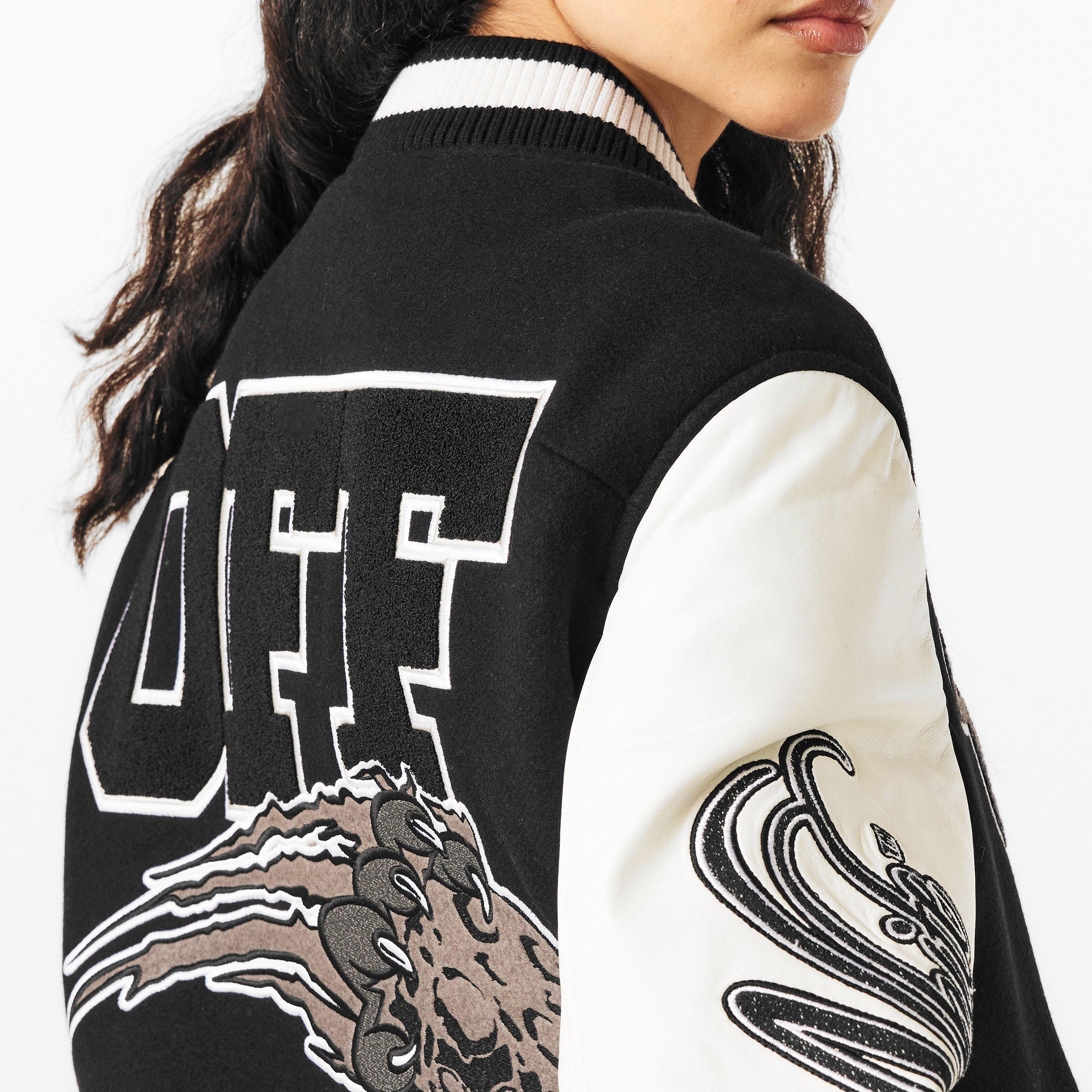 Negro/Blanco - Off White - Women's Off-White Contrasting Sleeves Varsity Jacket - 5