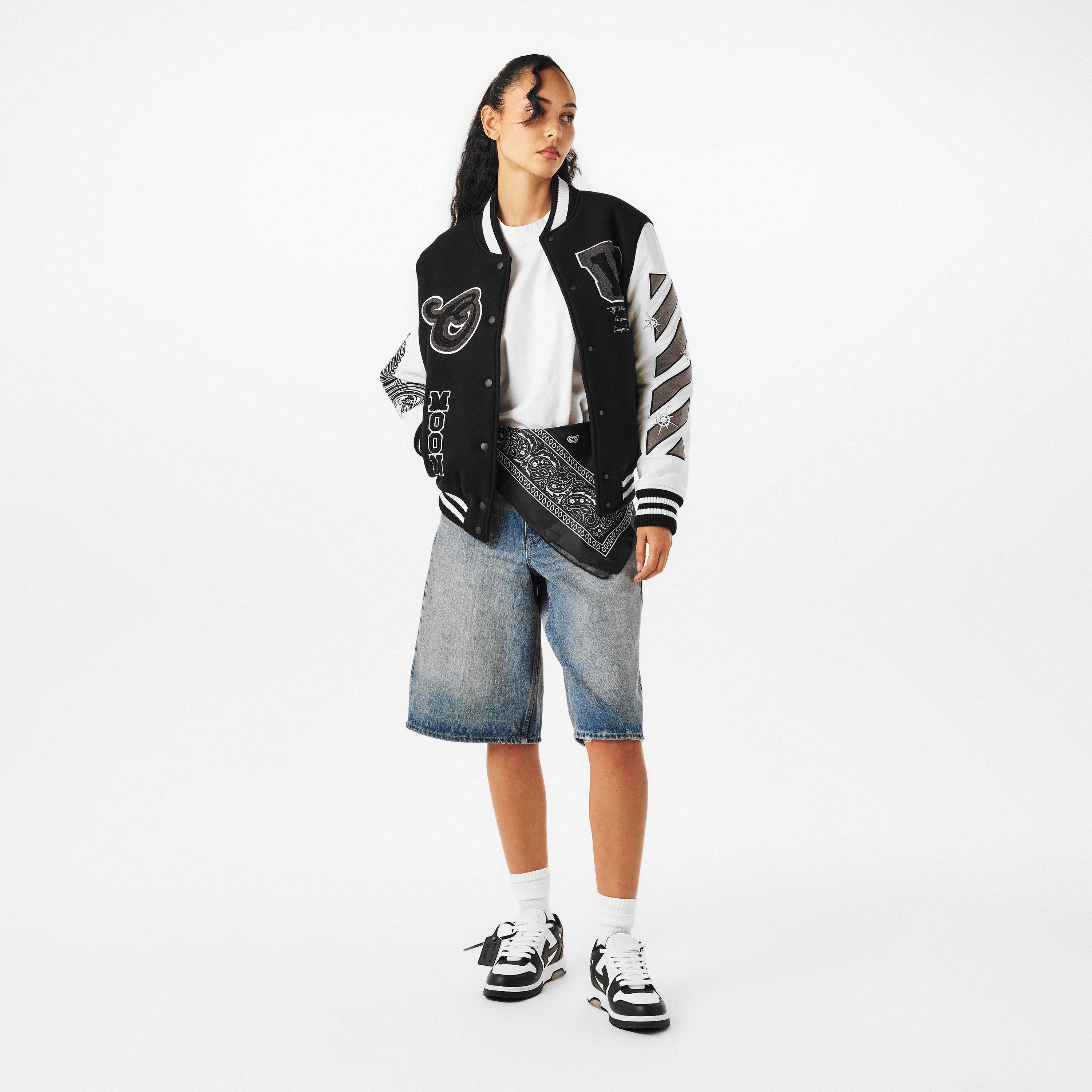 Negro/Blanco - Off White - Women's Off-White Contrasting Sleeves Varsity Jacket - 6