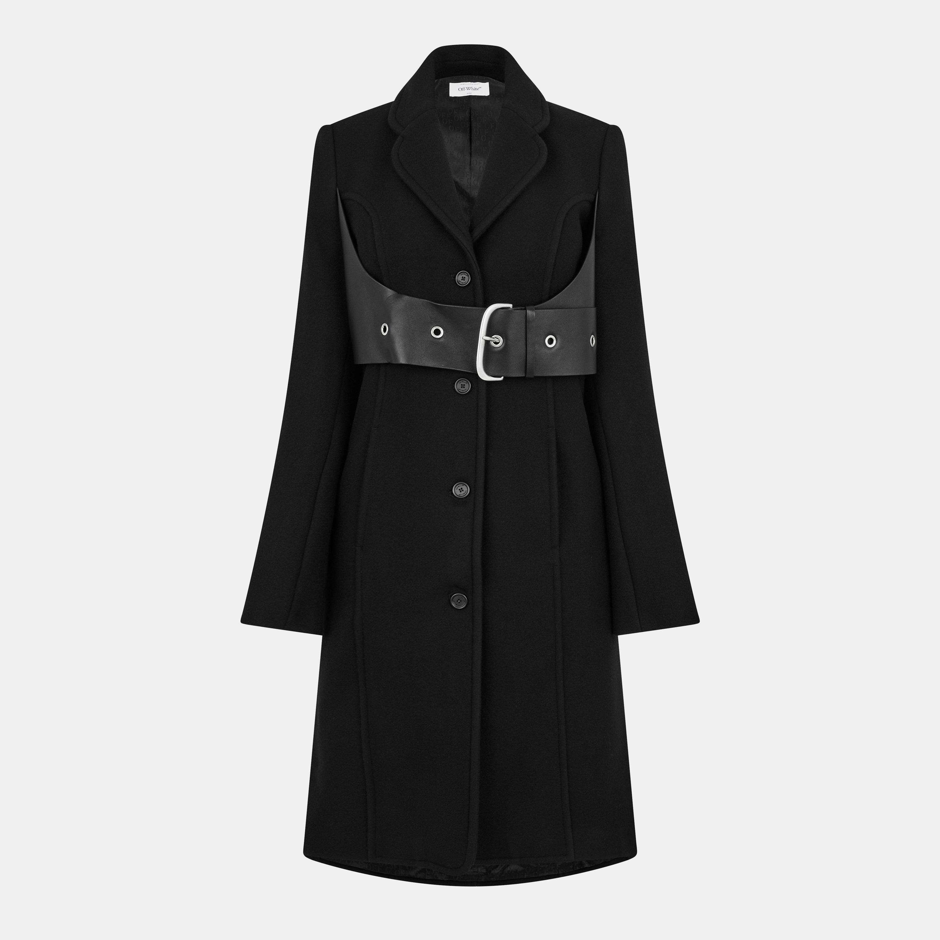 Black - Off White - Women's Structured Oversized Overcoat - 1