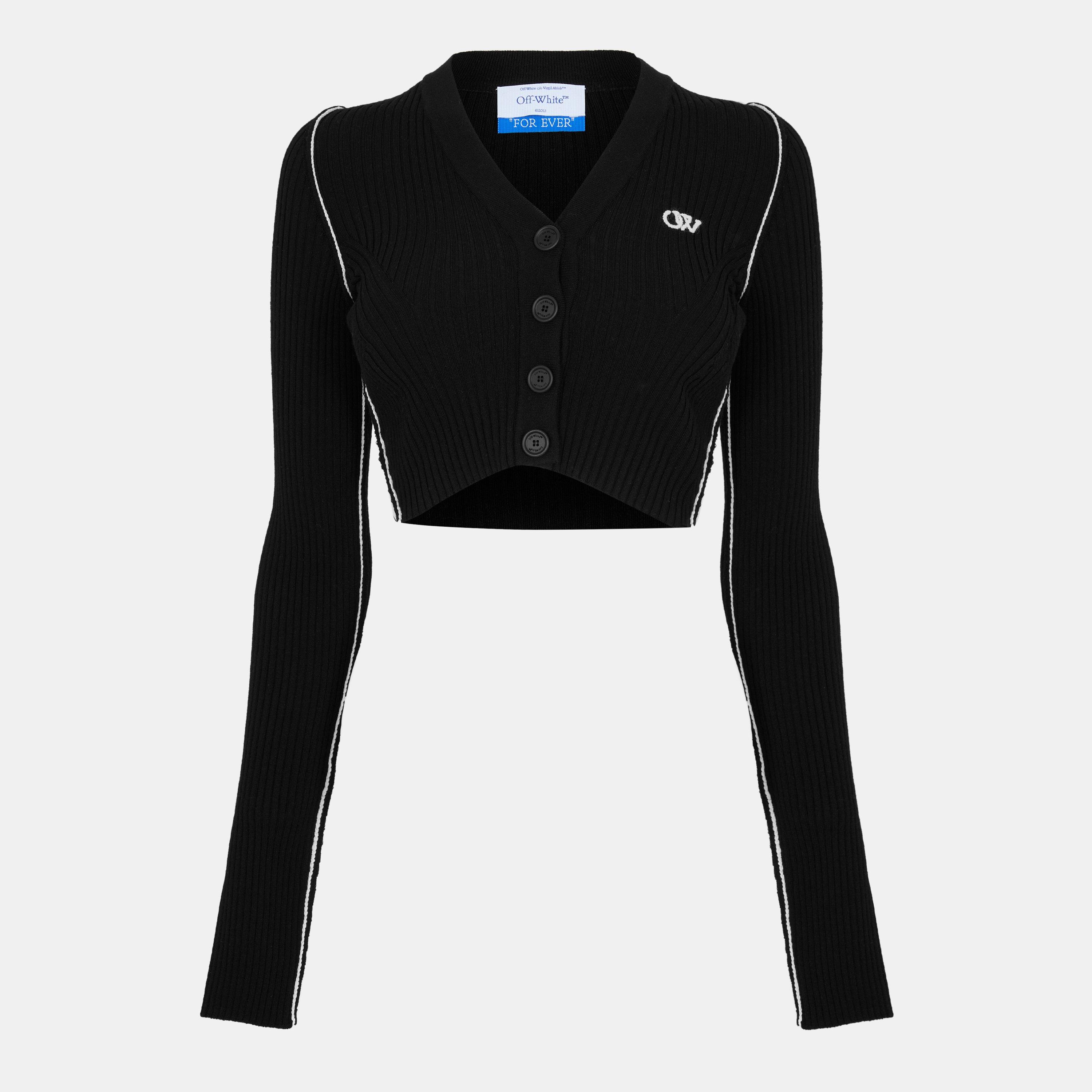 Black Sand - Off White - Women's Diagonal Stripe Knitted Top - 1
