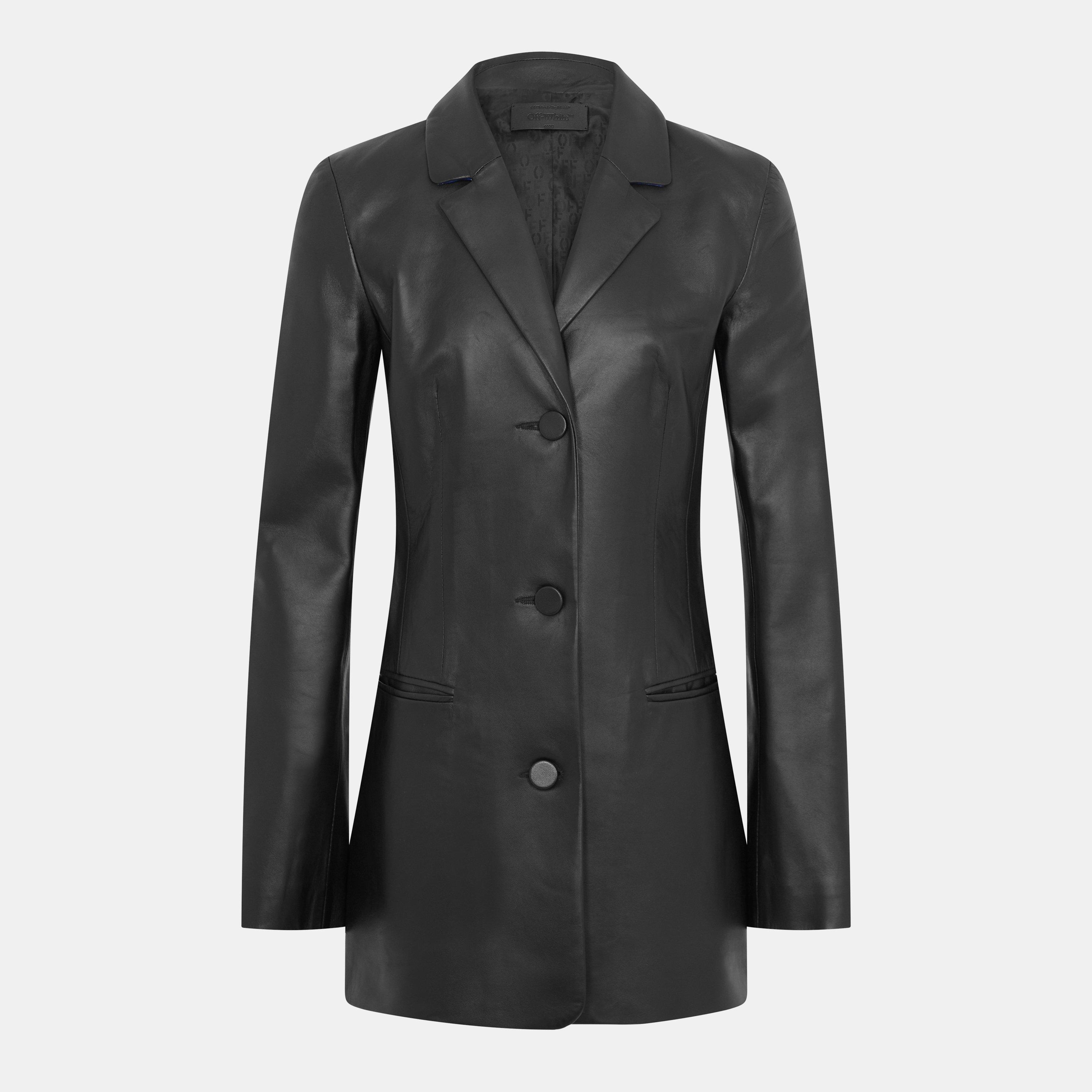 Black/White - Off White - Women's Genuine Leather Tailored Fit Leather Jacket - 1