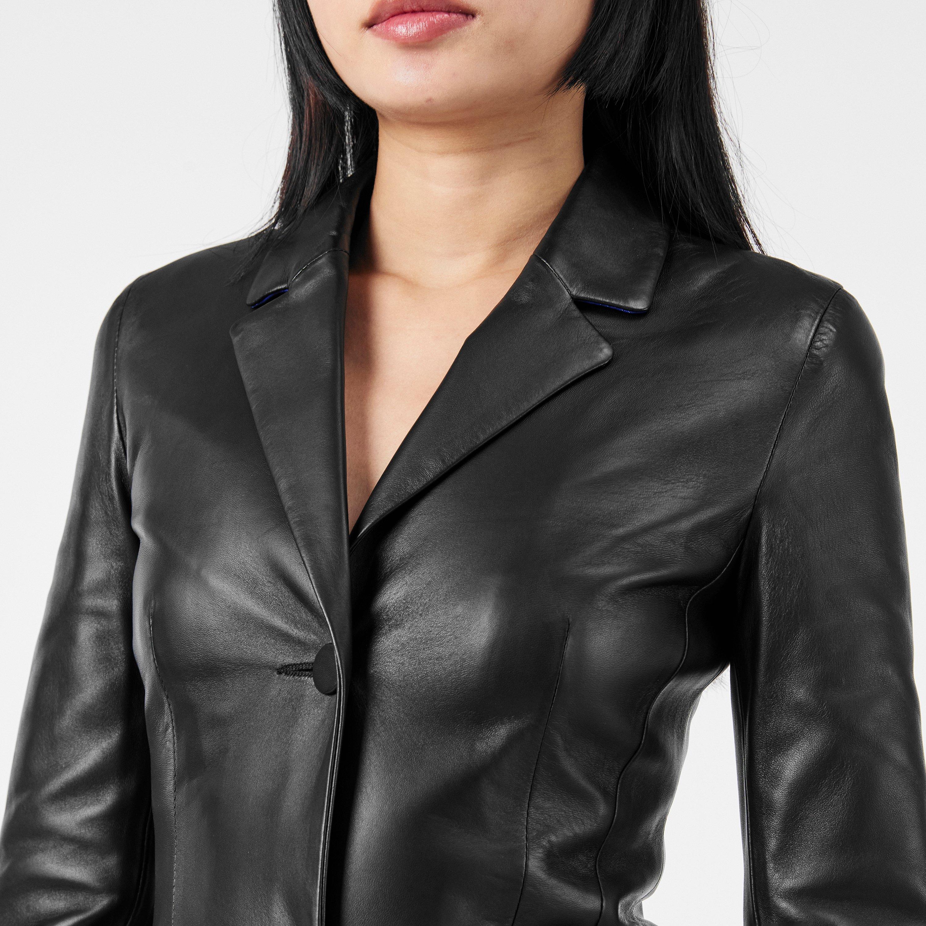 Black/White - Off White - Women's Off-White Genuine Leather Tailored Fit Leather Jacket - 5
