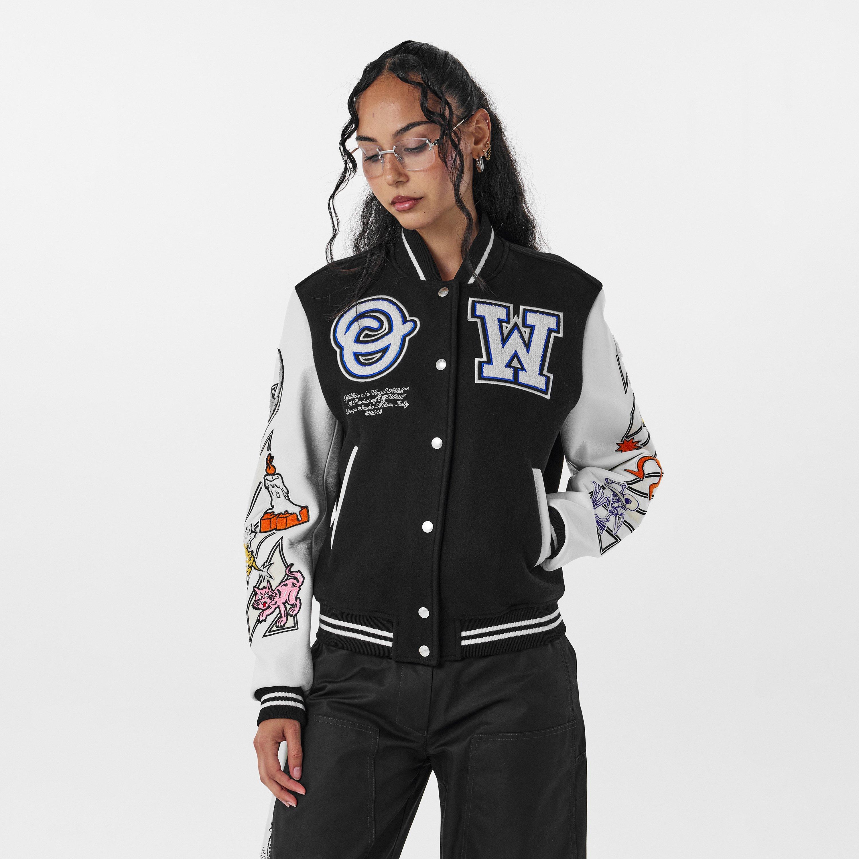 Black/White - Off White - Women's Patch Varsity Jacket - 3