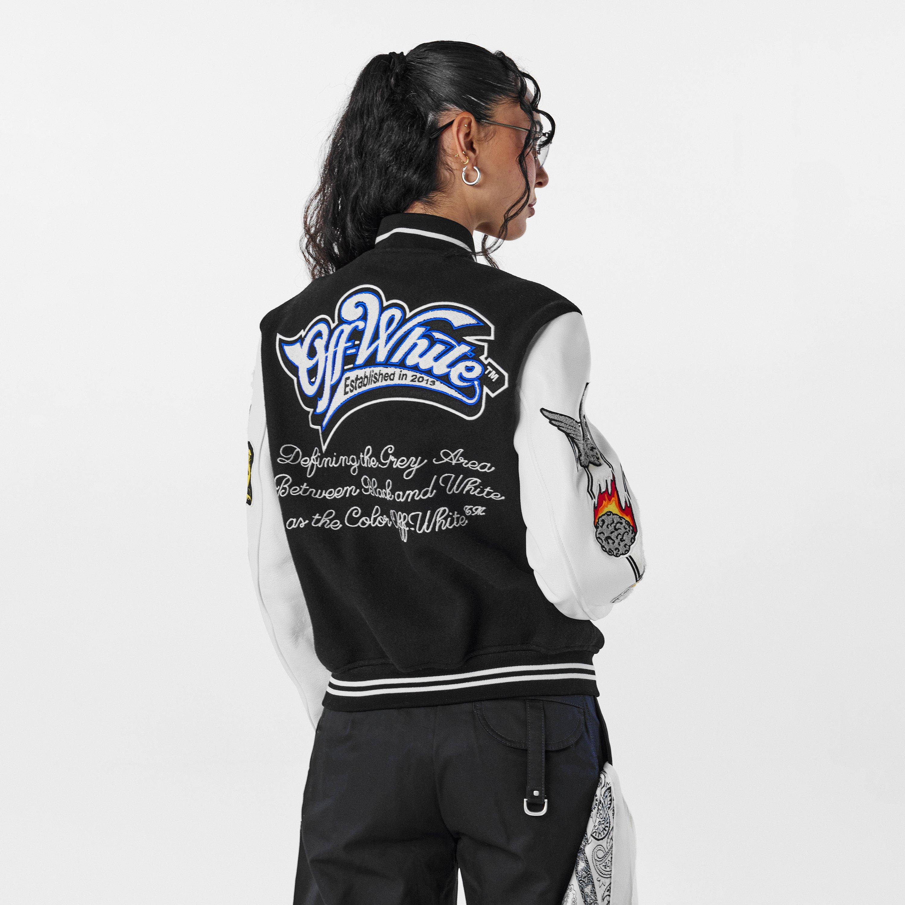 Black/White - Off White - Women's Patch Varsity Jacket - 4