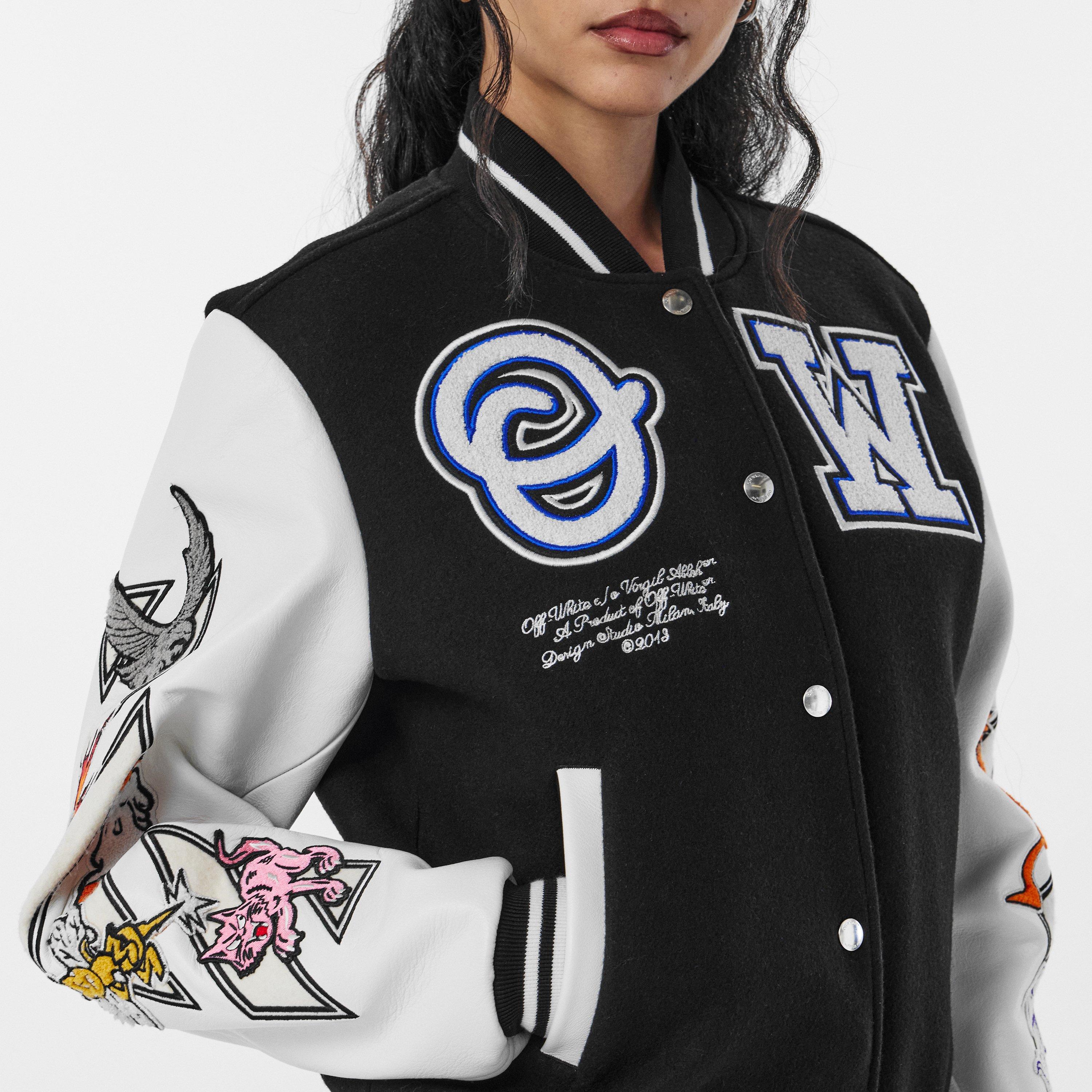 Black/White - Off White - Women's Patch Varsity Jacket - 5