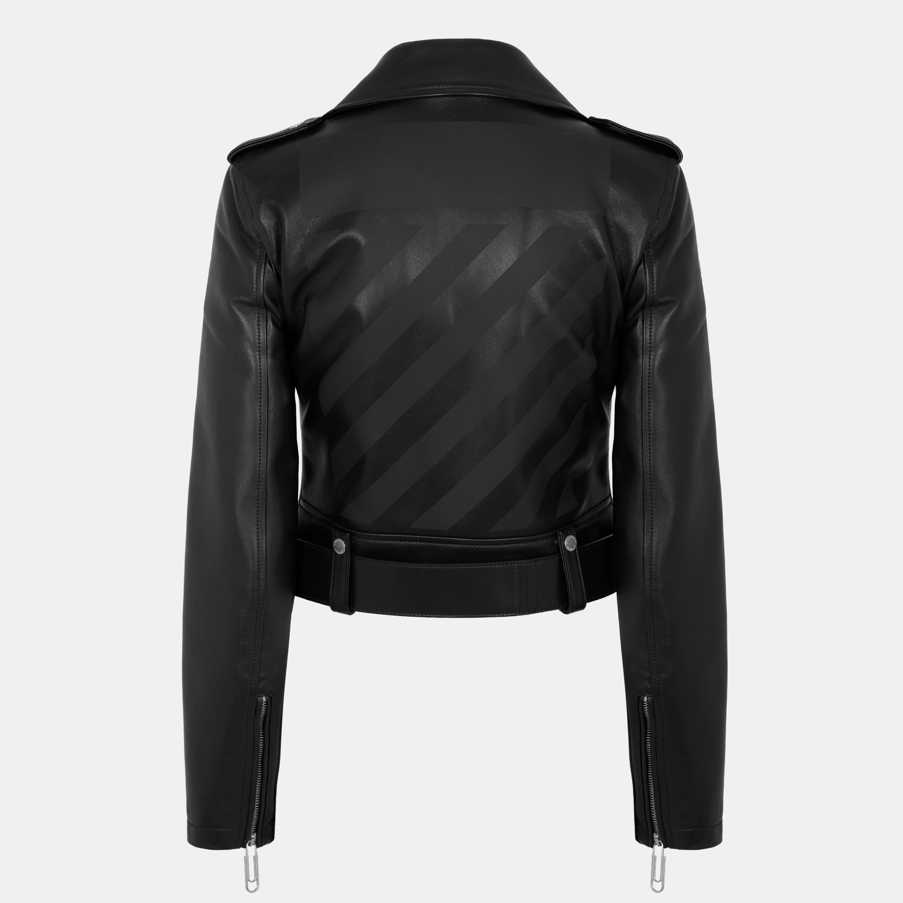 Black - Off White - Women's Off-White Fine Leather Jacket - 2