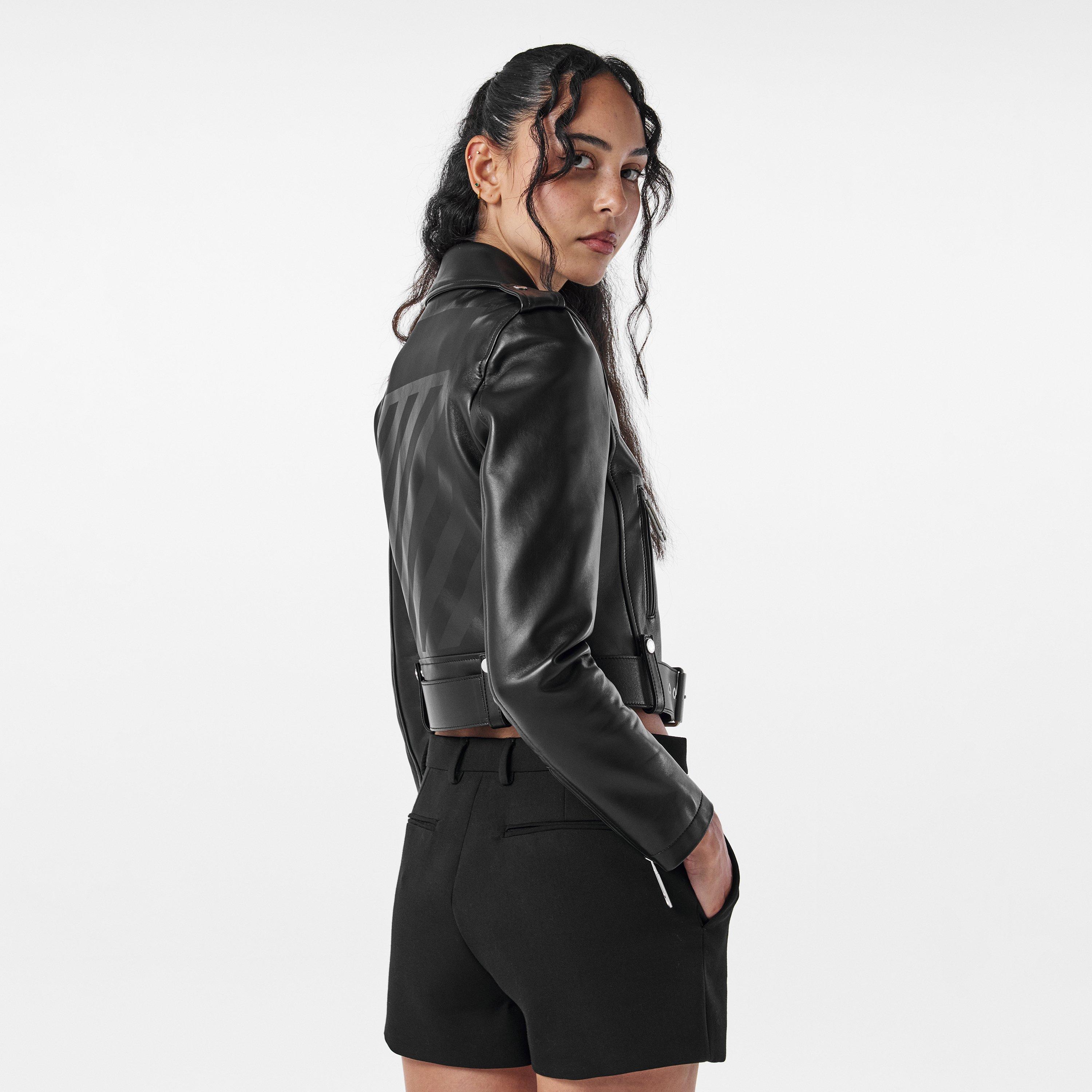 Black - Off White - Women's Off-White Fine Leather Jacket - 4