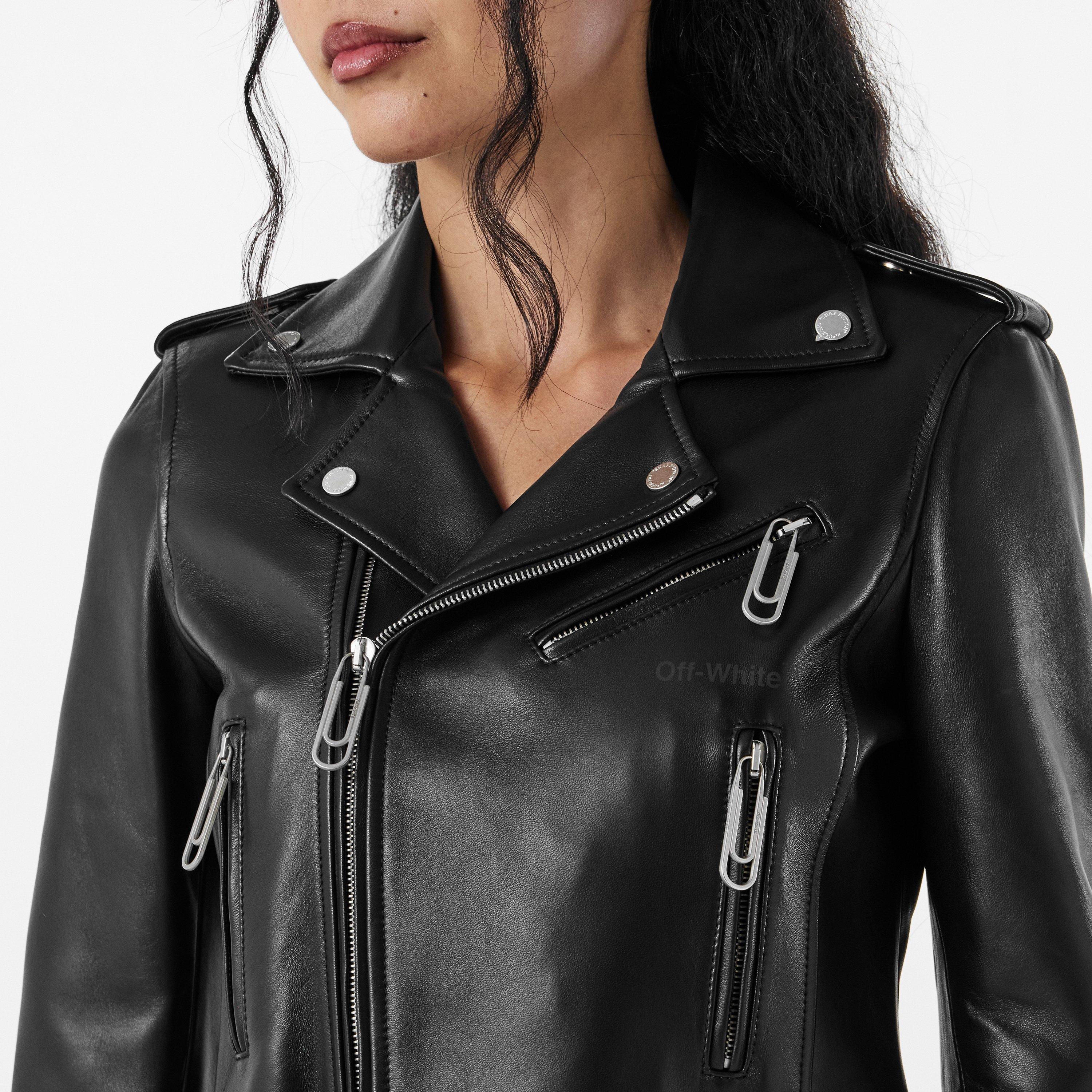 Black - Off White - Women's Off-White Fine Leather Jacket - 5