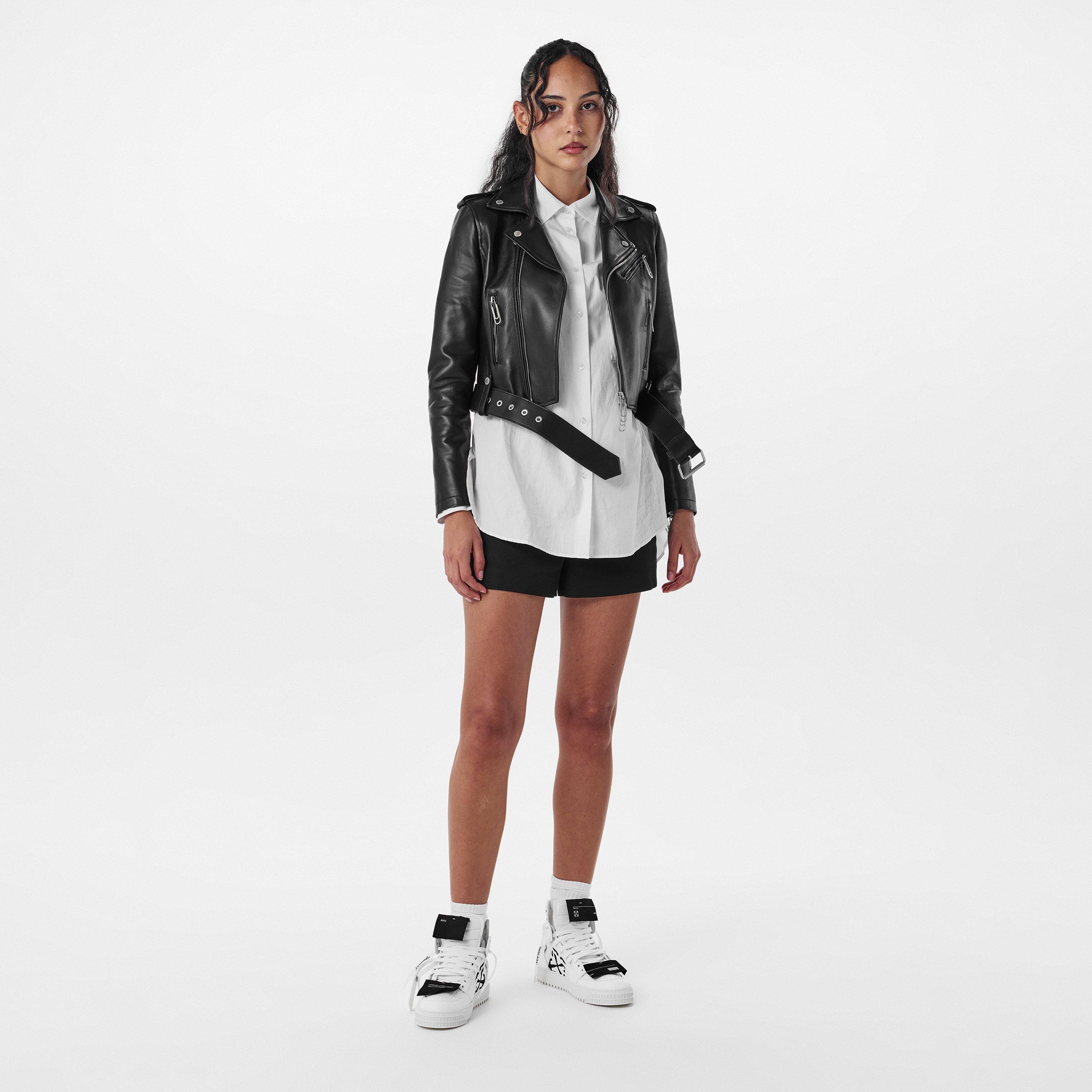 Black - Off White - Women's Off-White Fine Leather Jacket - 6