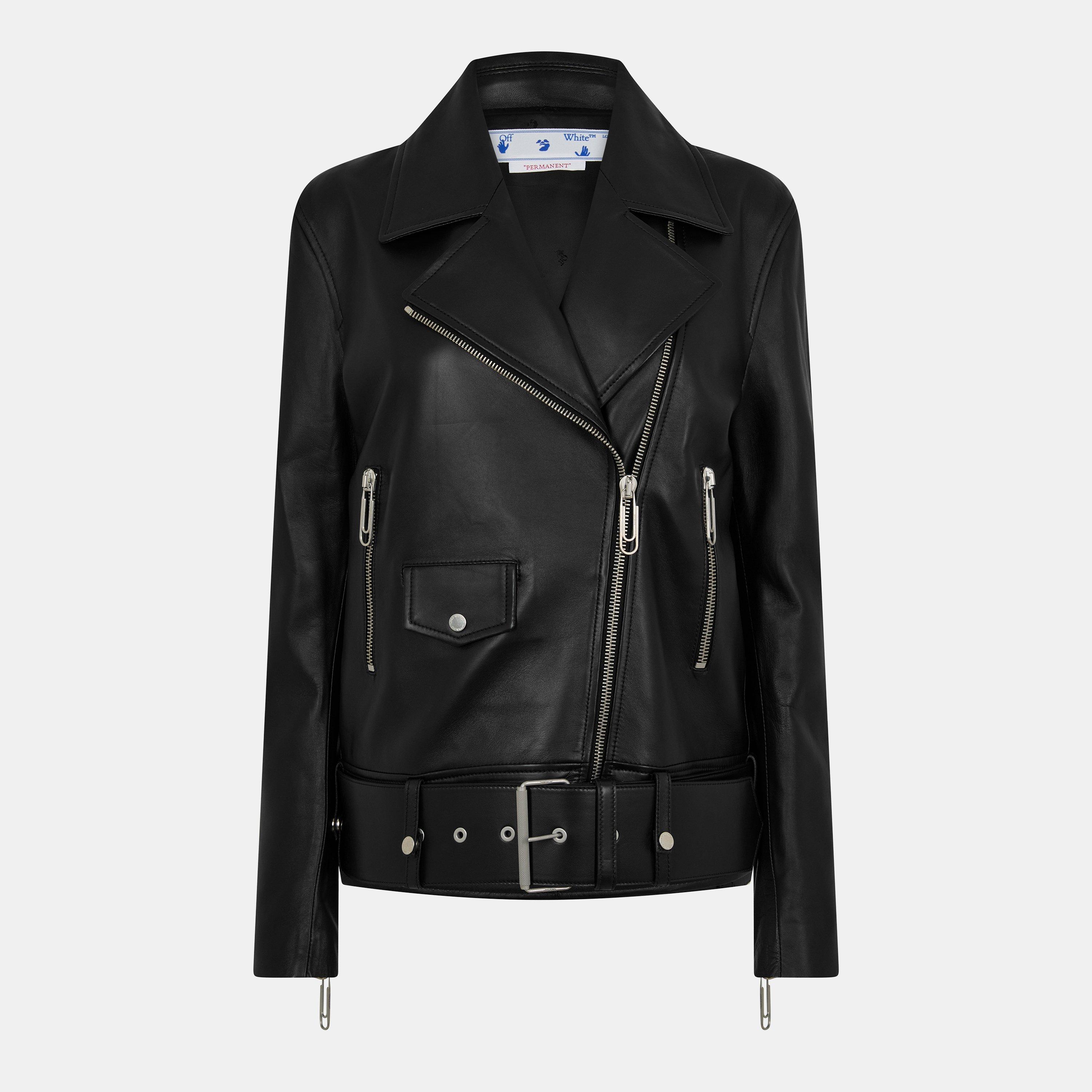 Black/White - Off White - Women's Oversized Leather Jacket - 1