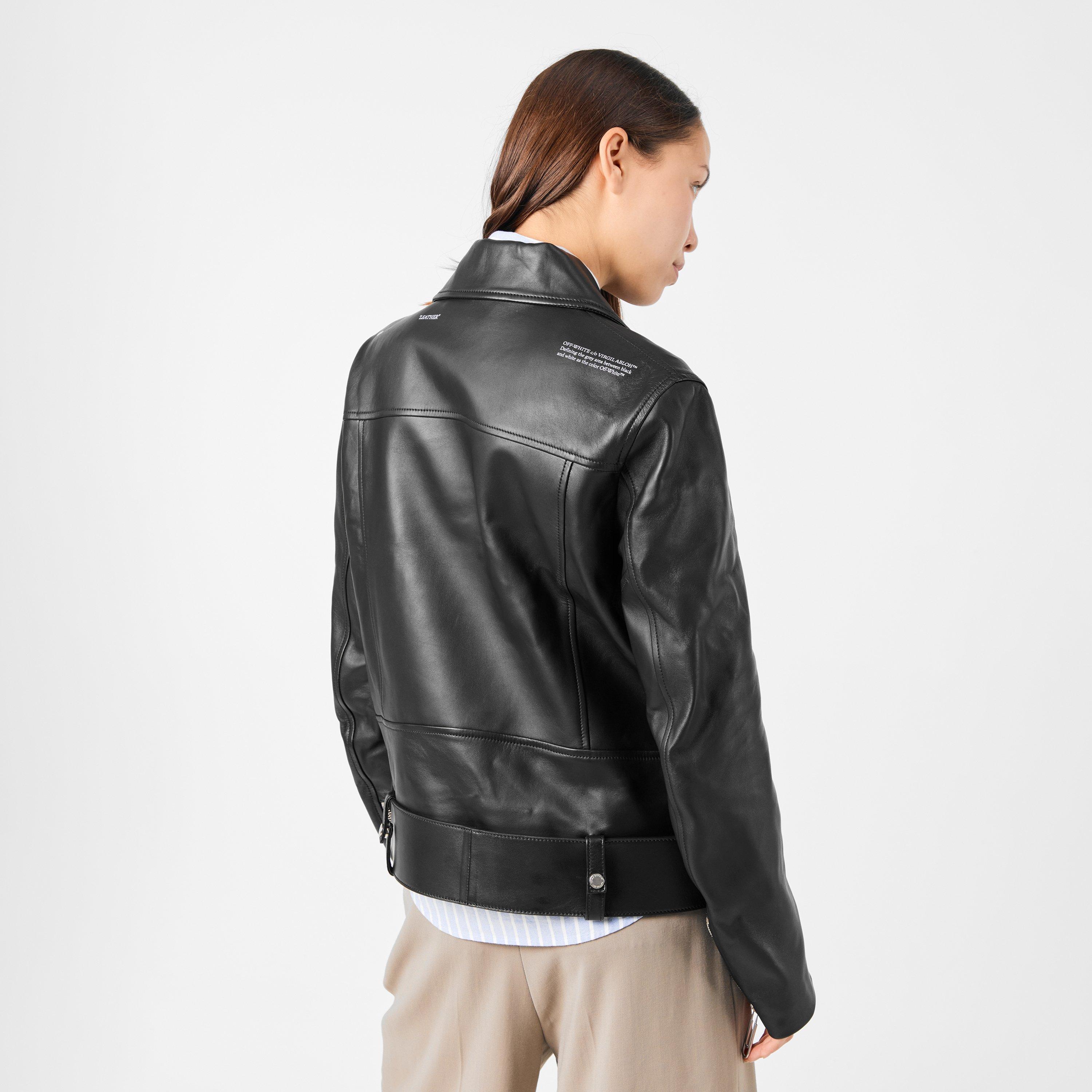 Black/White - Off White - Women's Off-White Structured Tailored Fit Leather Jacket - 4