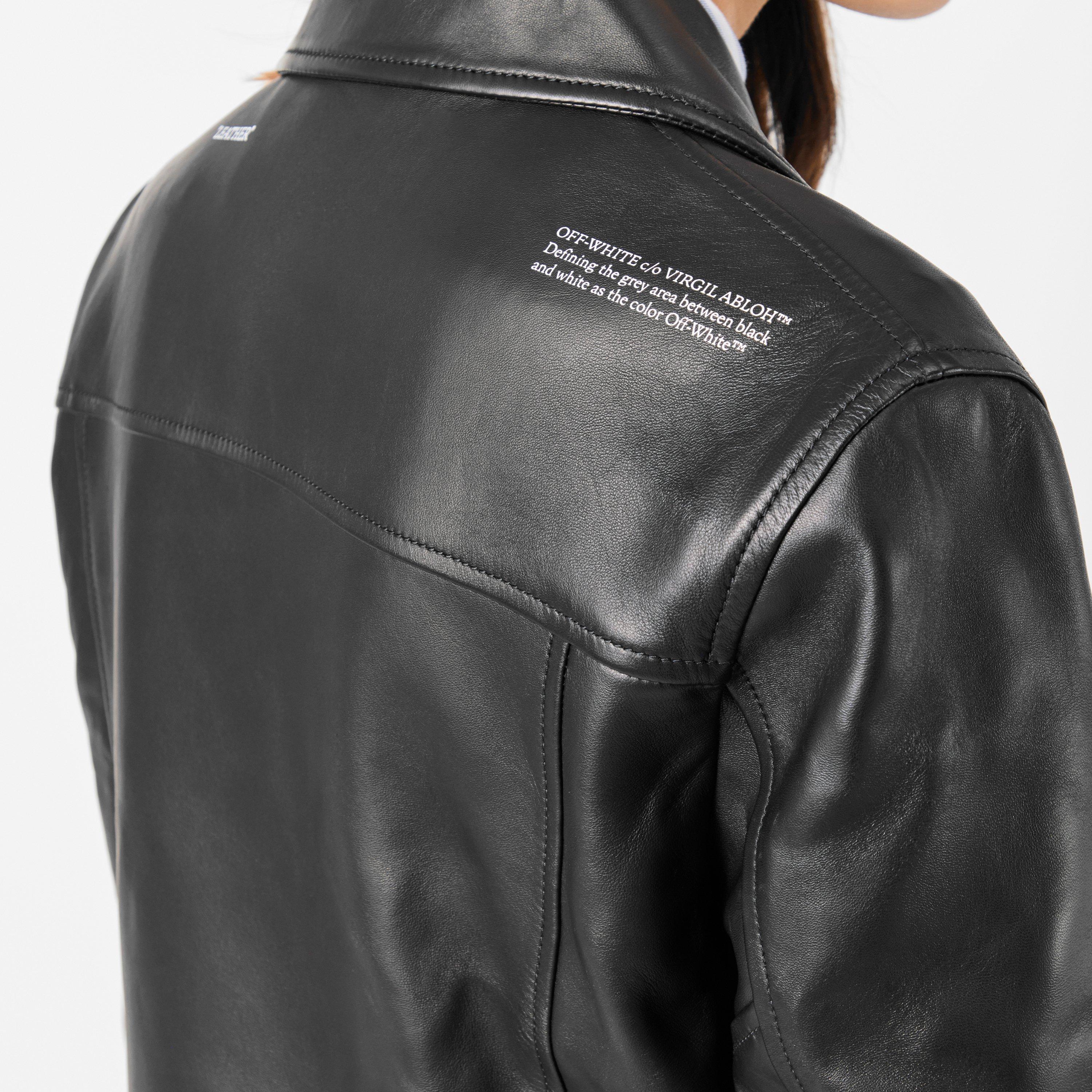 Black/White - Off White - Women's Off-White Structured Tailored Fit Leather Jacket - 5