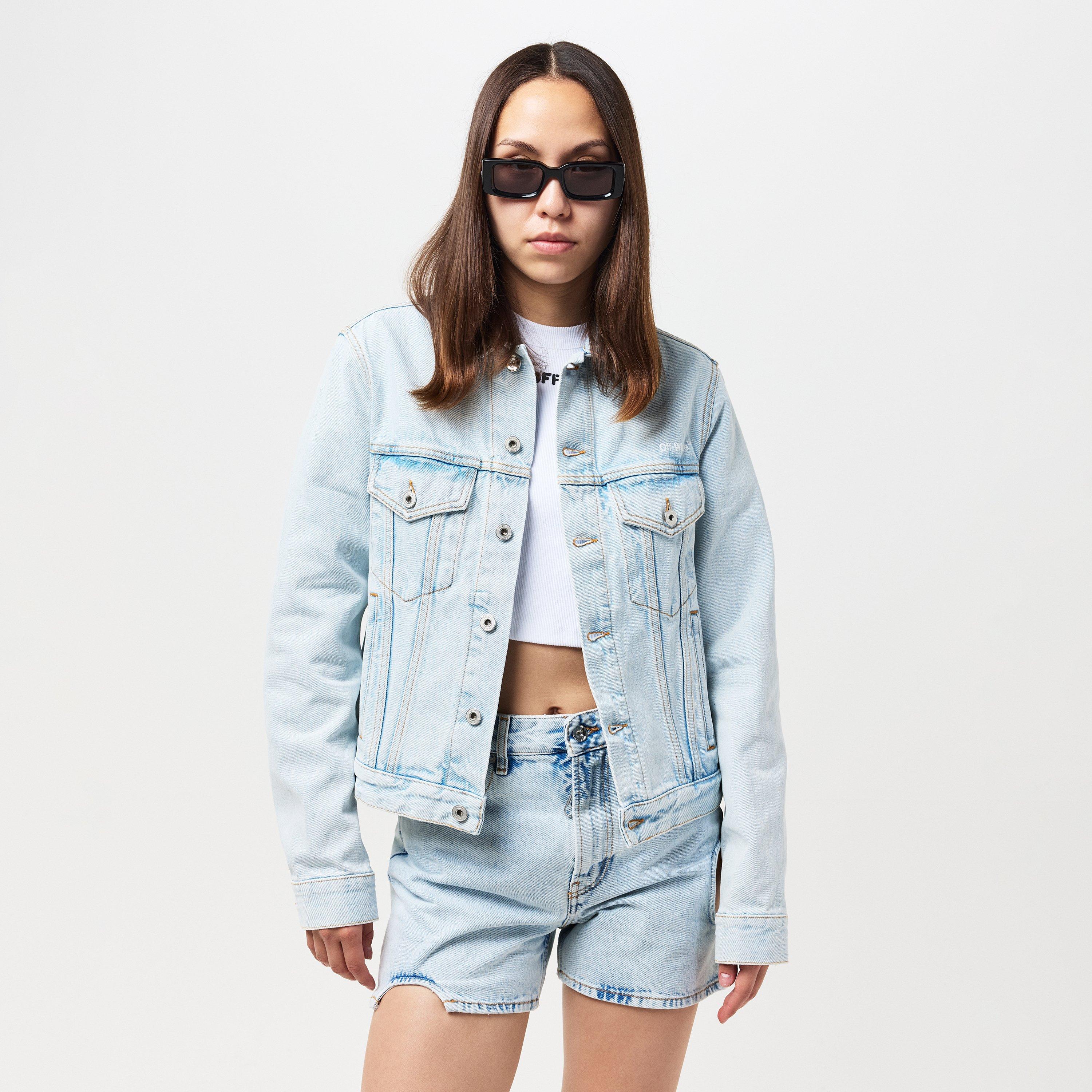 Off White | Women's Diagonal Cotton Long Sleeve Denim Jacket | Denim ...
