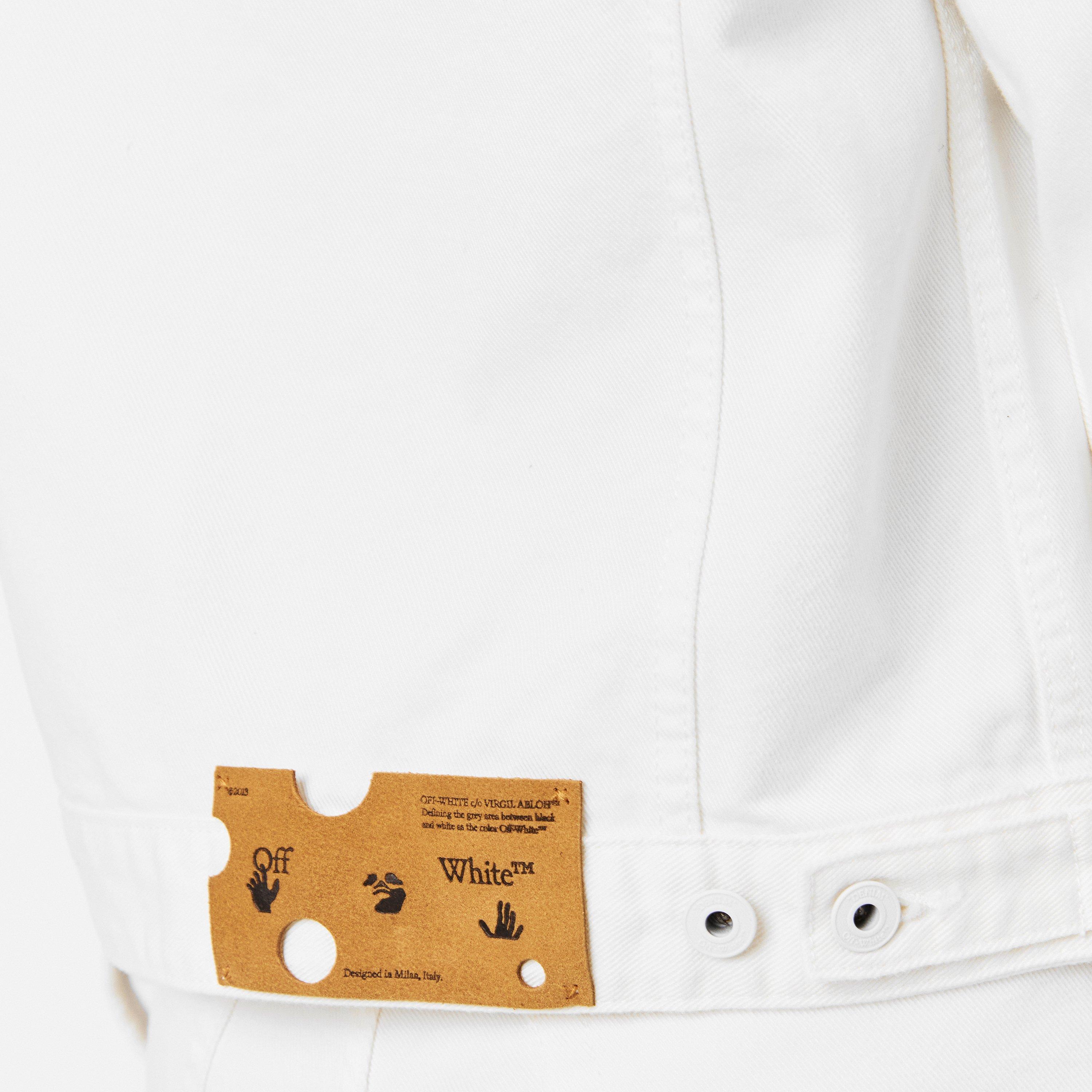 White - Off White - Women's Metal Button Dual Front Pocket Relaxed Fit Denim Jacket - 5