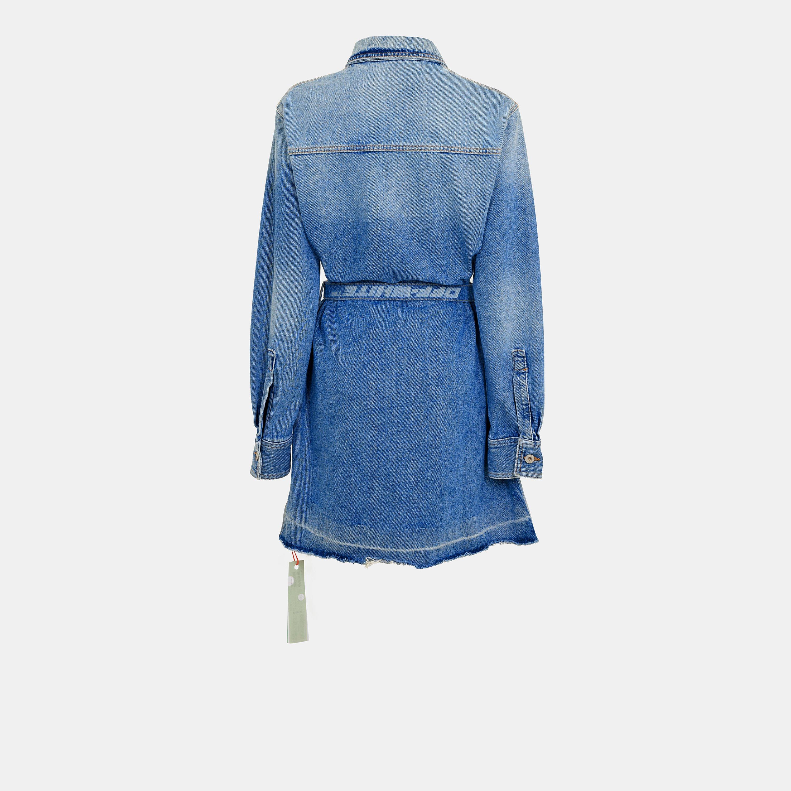 Blue - Off White - Women's Knitted Dress - 2