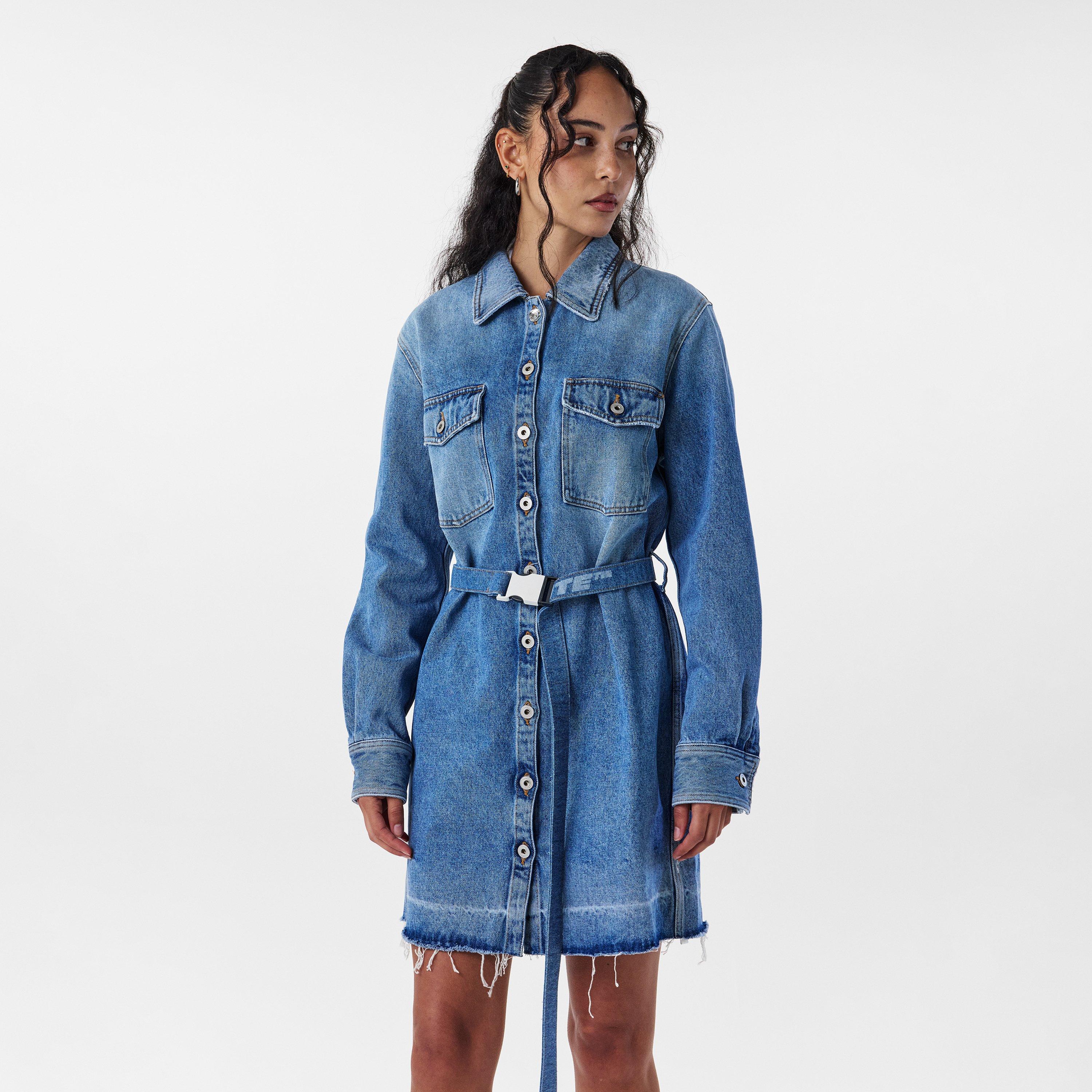 Blue - Off White - Women's Knitted Dress - 3