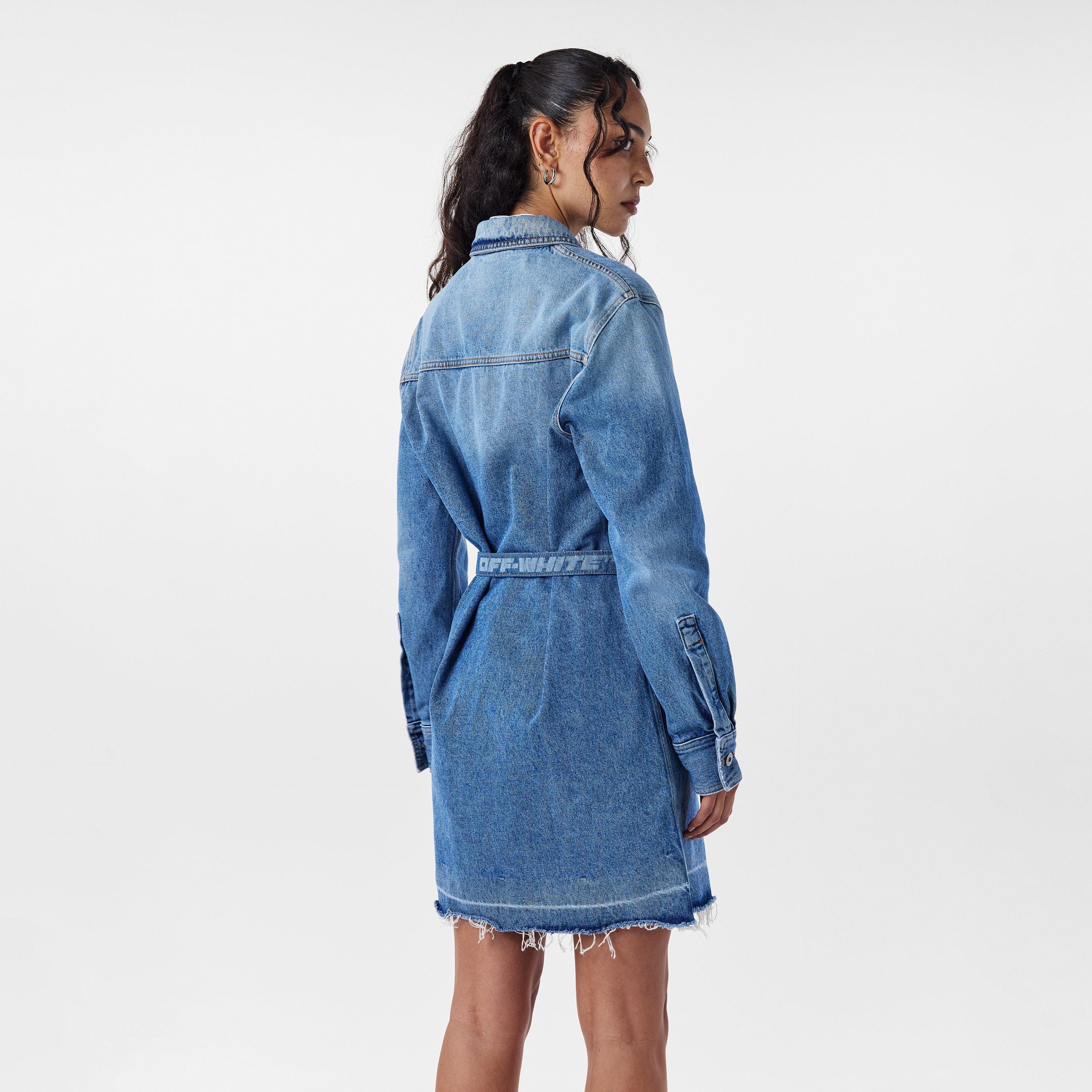 Blue - Off White - Women's Knitted Dress - 4