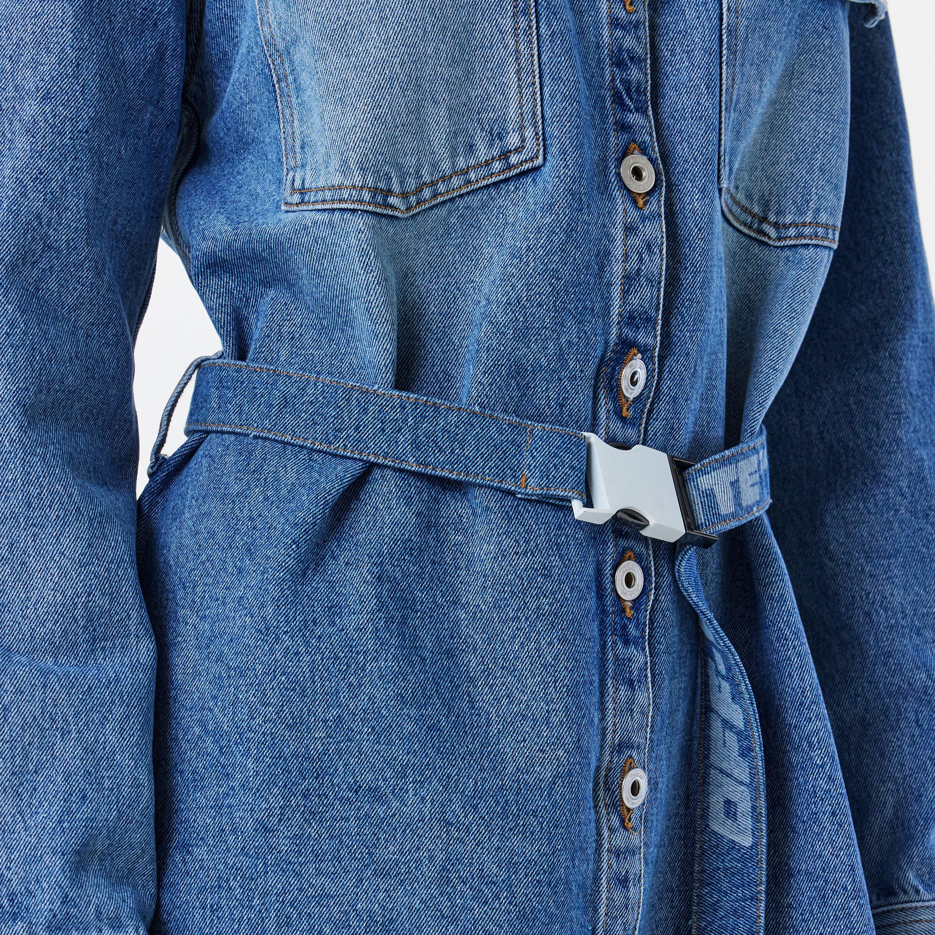 Blue - Off White - Women's Knitted Dress - 5