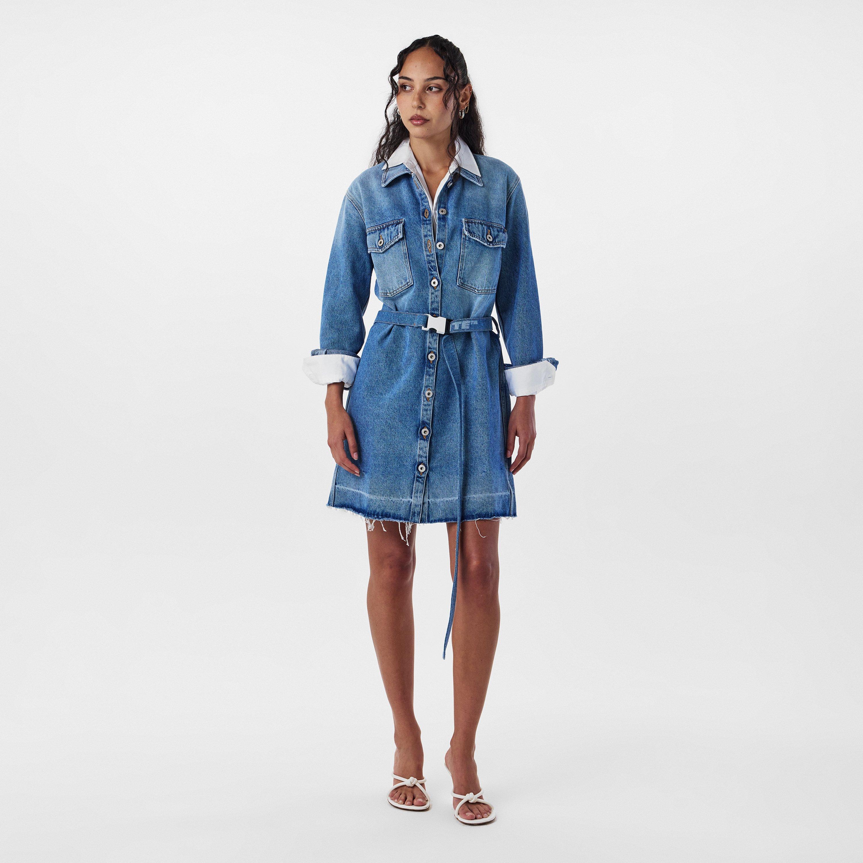 Blue - Off White - Women's Knitted Dress - 6