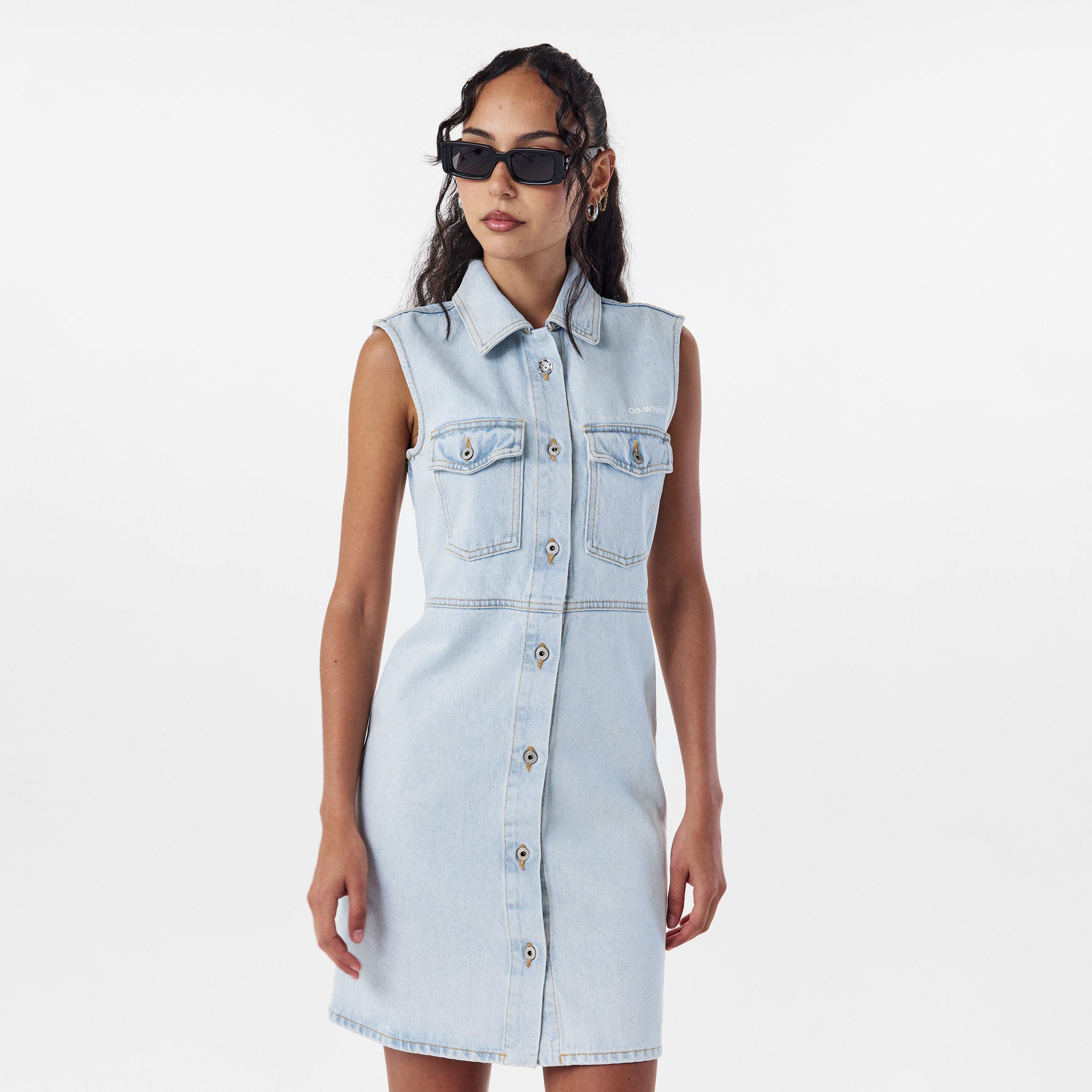 Blue/White - Off White - Women's Knitted Dress - 3