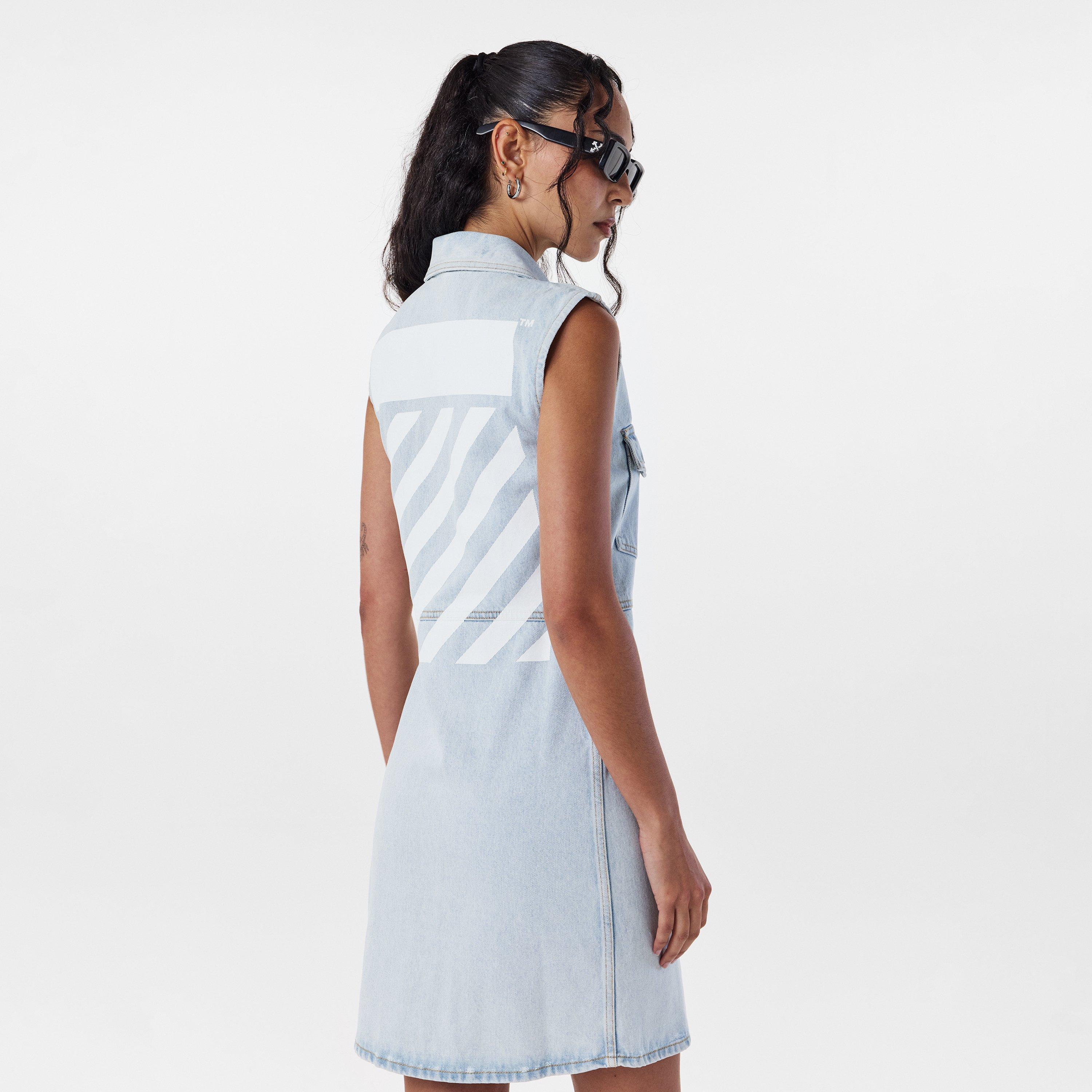 Blue/White - Off White - Women's Knitted Dress - 4