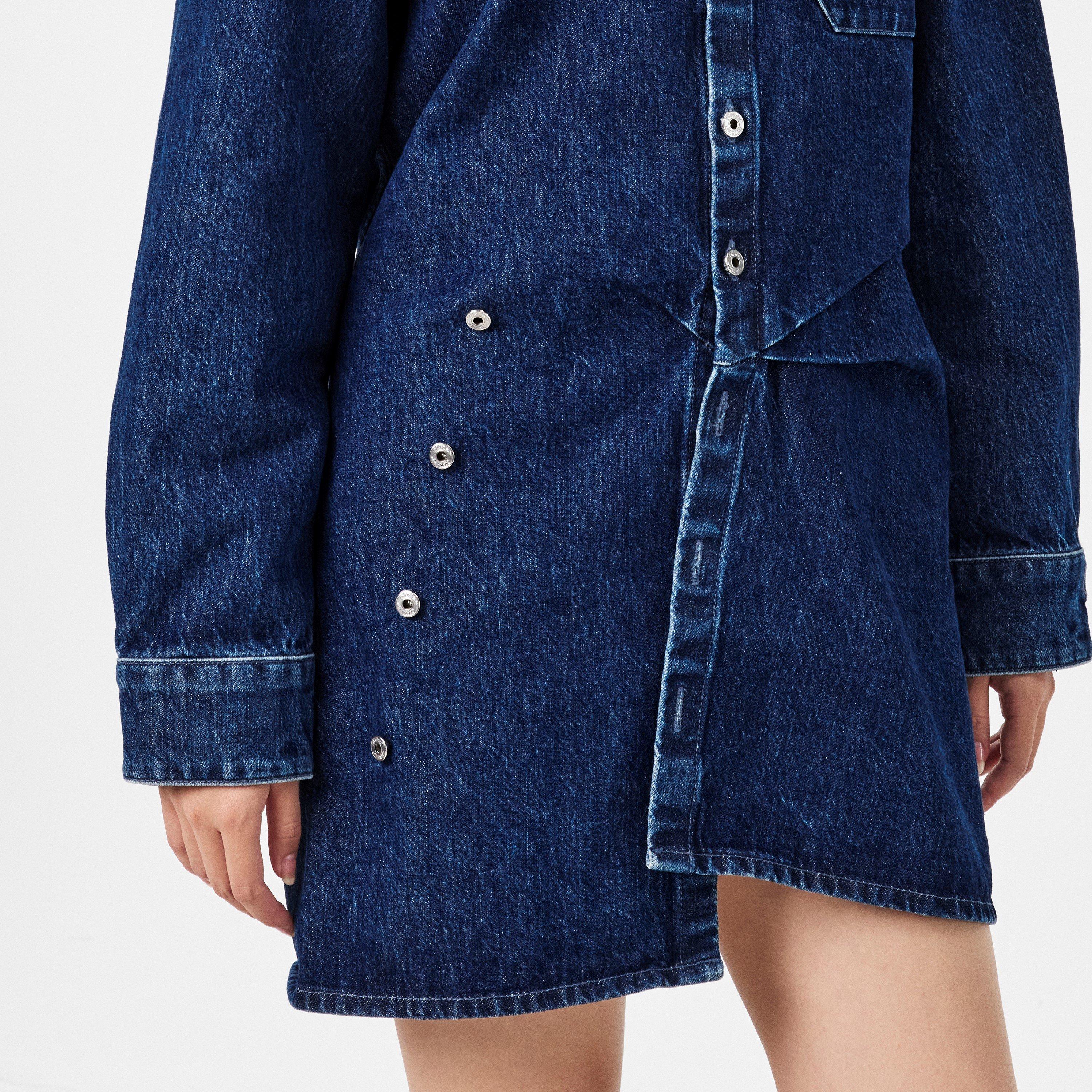 Blue - Off White - Women's Knitted Dress - 5