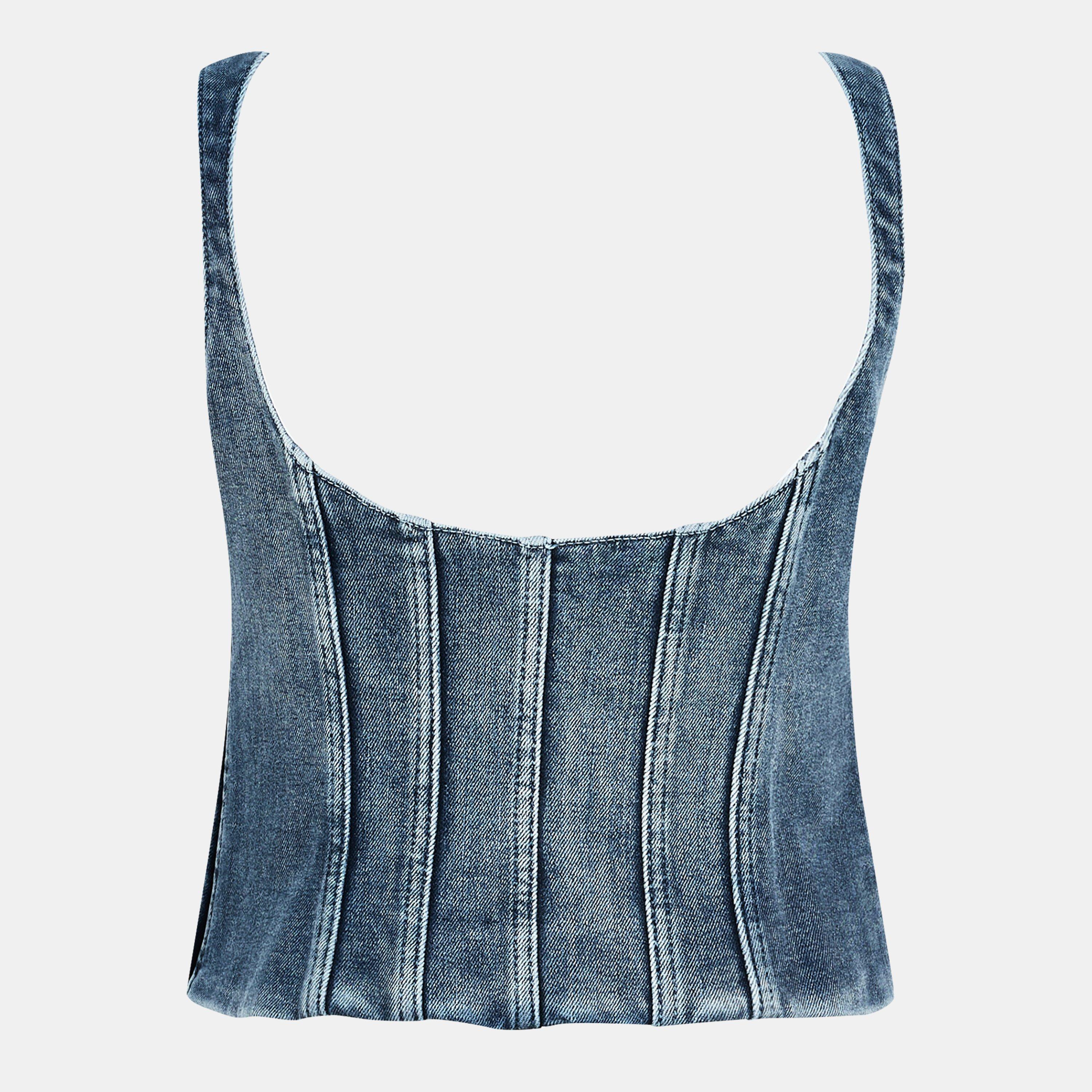 Blue - Off White - Women's Knitted Top - 2