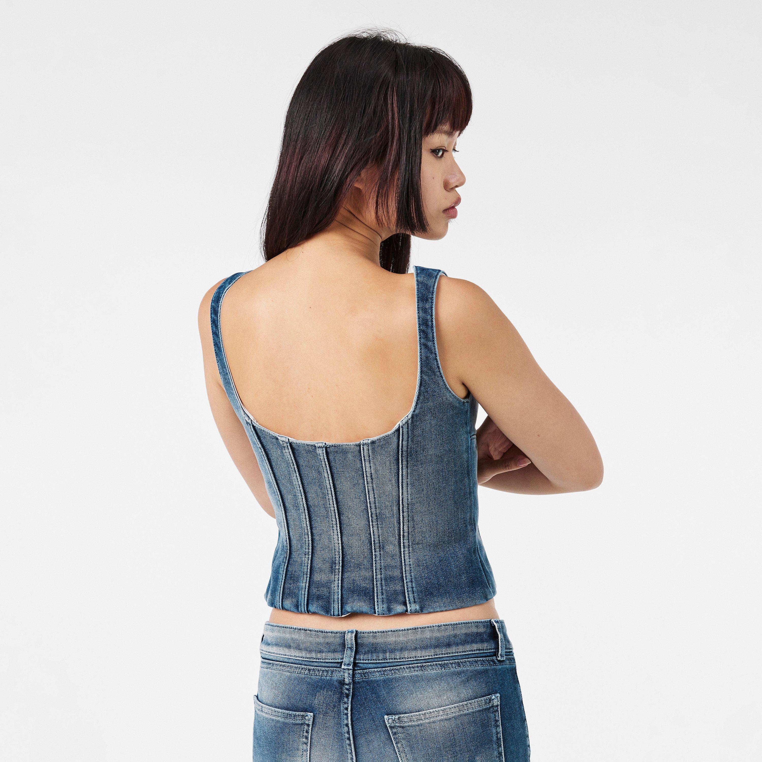 Blue - Off White - Women's Knitted Top - 4