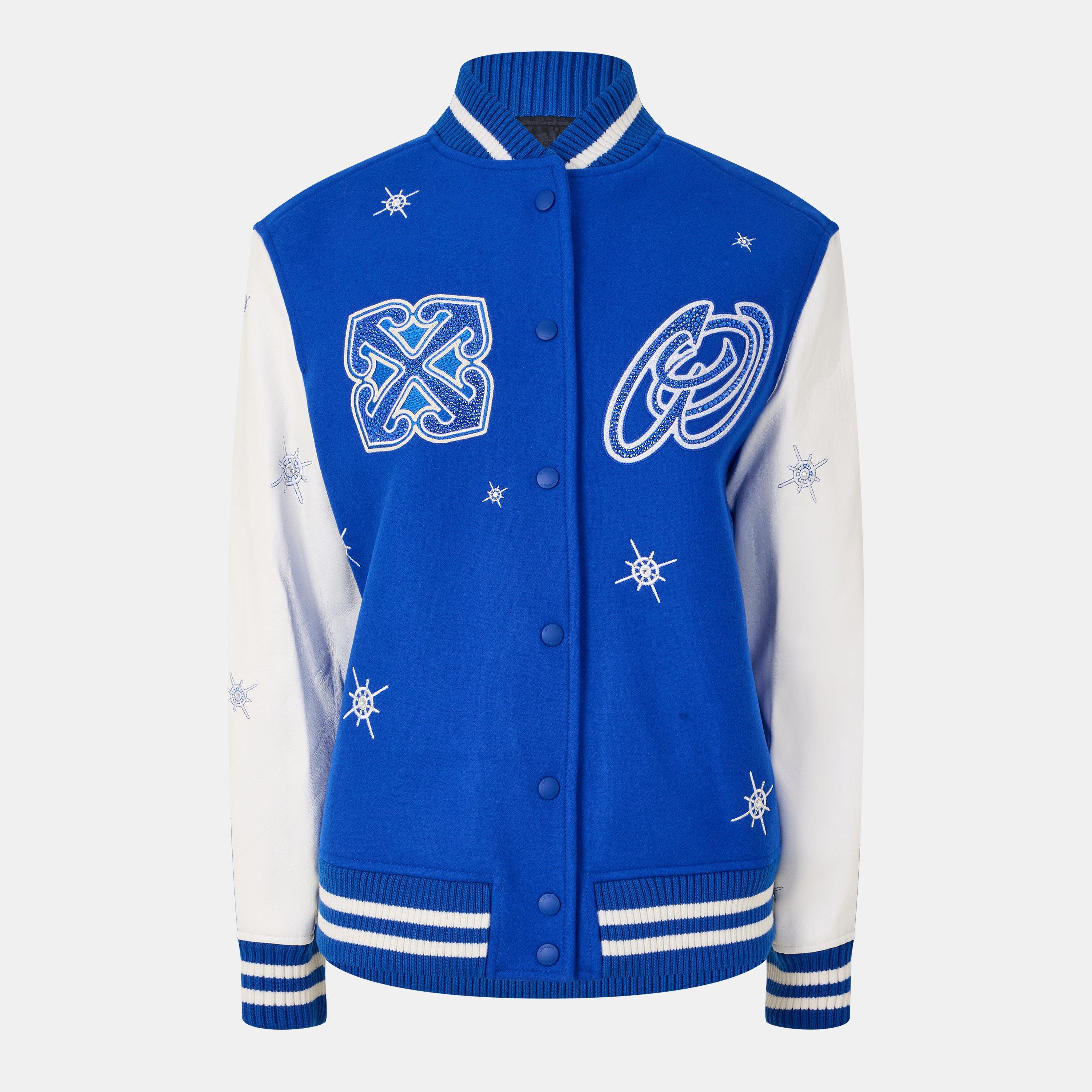 Blue/White - Off White - Women's - Structured Varsity Jacket - 1