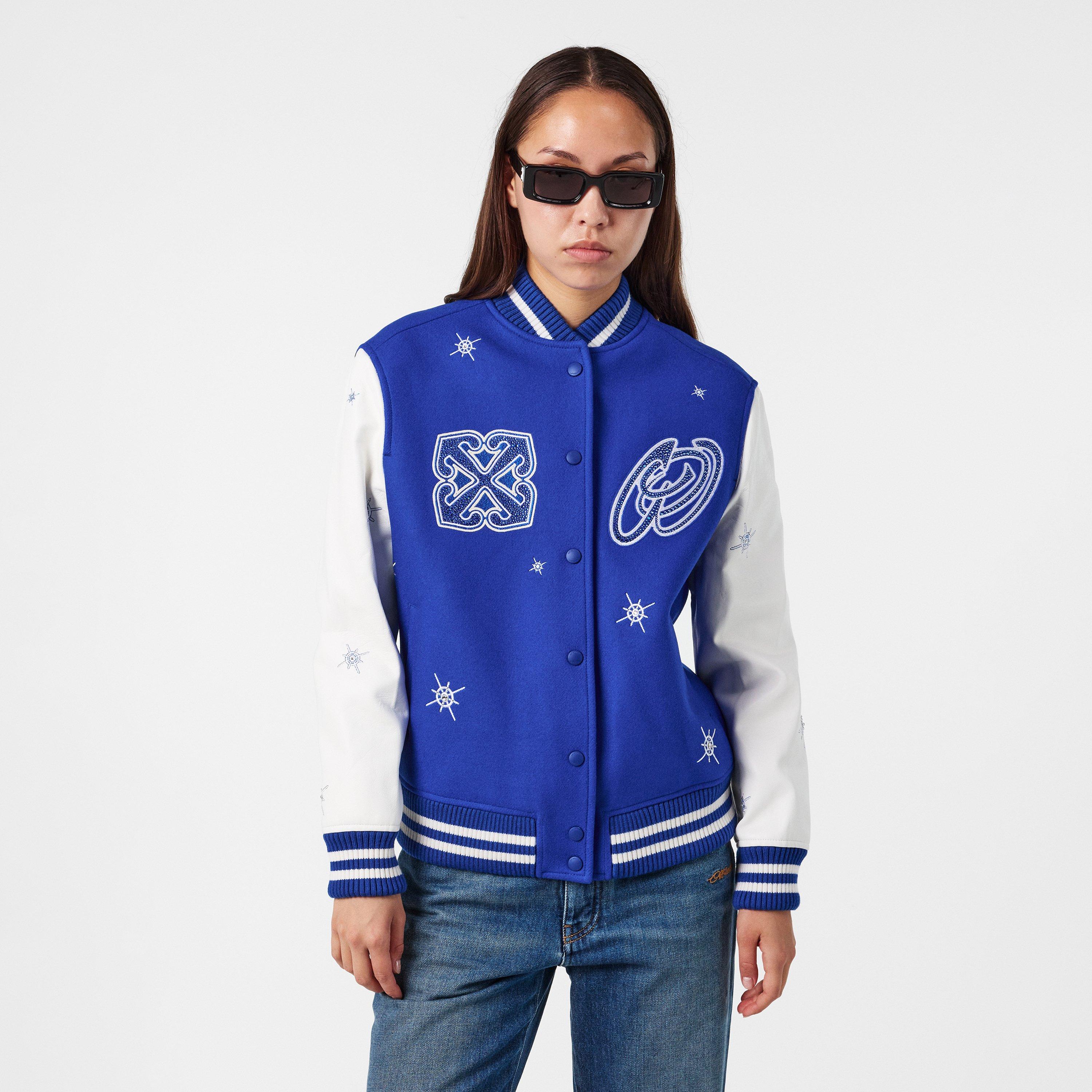 Blau/Weiß - Off White - Women's Off-White Striped Varsity Jacket - 3
