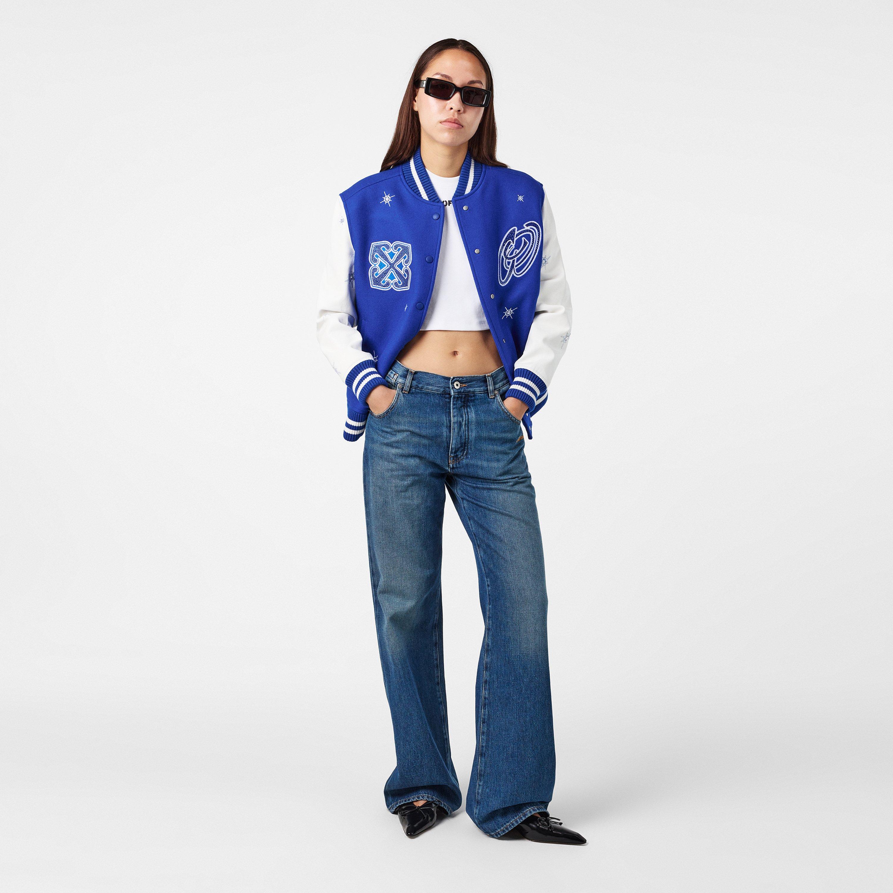 Blau/Weiß - Off White - Women's Off-White Striped Varsity Jacket - 6