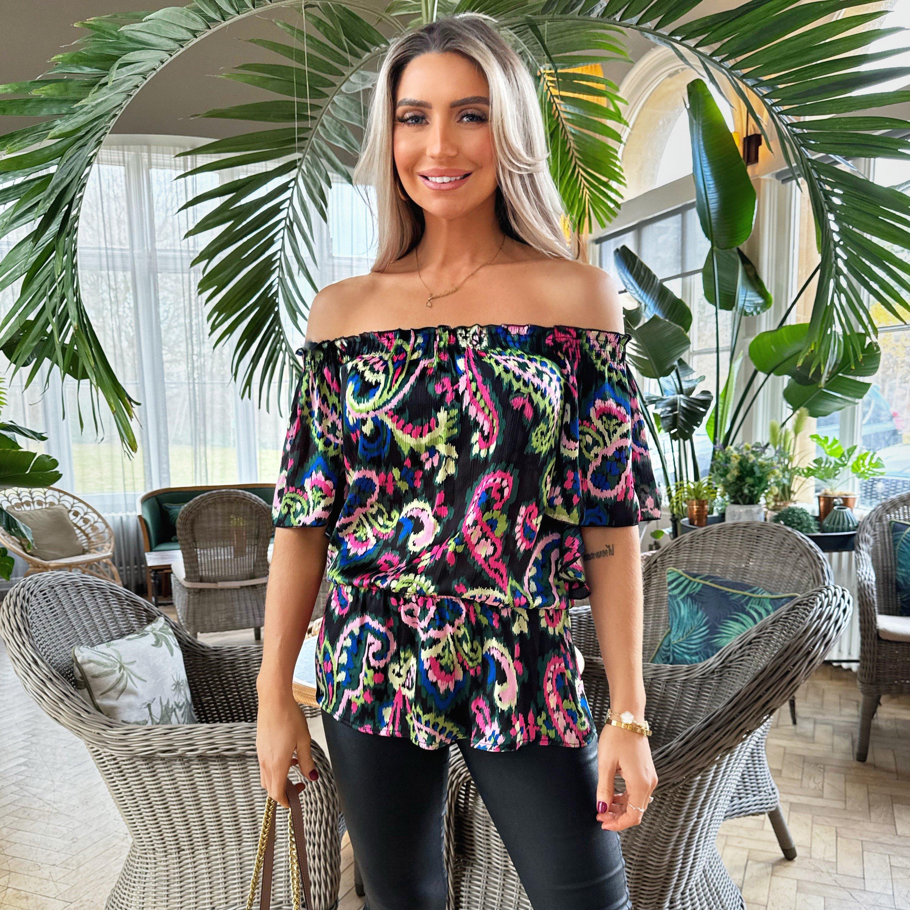 Multi - AX Paris - Print Bardot Frill Sleeve Top - 3