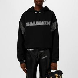 Balmain Embellished Logo Cropped Hoody With Crystal Fringe