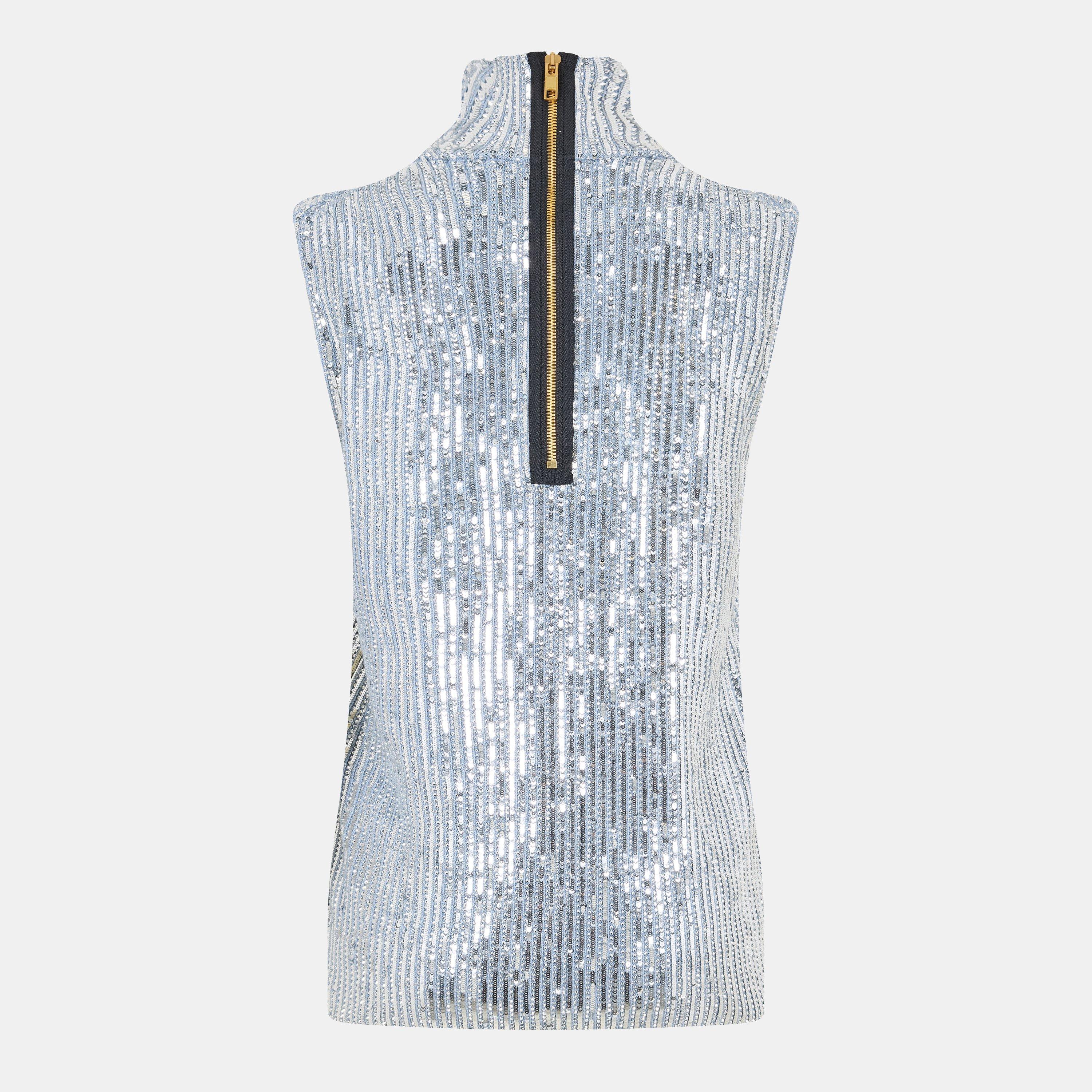 Silver/Mix - Gucci - Women's Turtleneck Fitted Knitted Top - 2