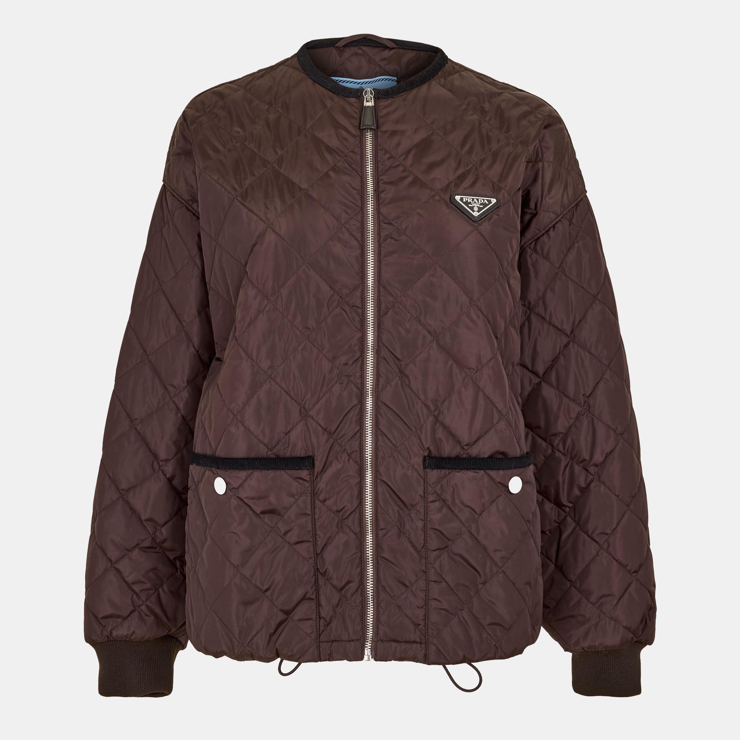 Prada Women's Quilted Structured Fit Quilted Jacket - Dark Brown - Size 42 (UK 10)