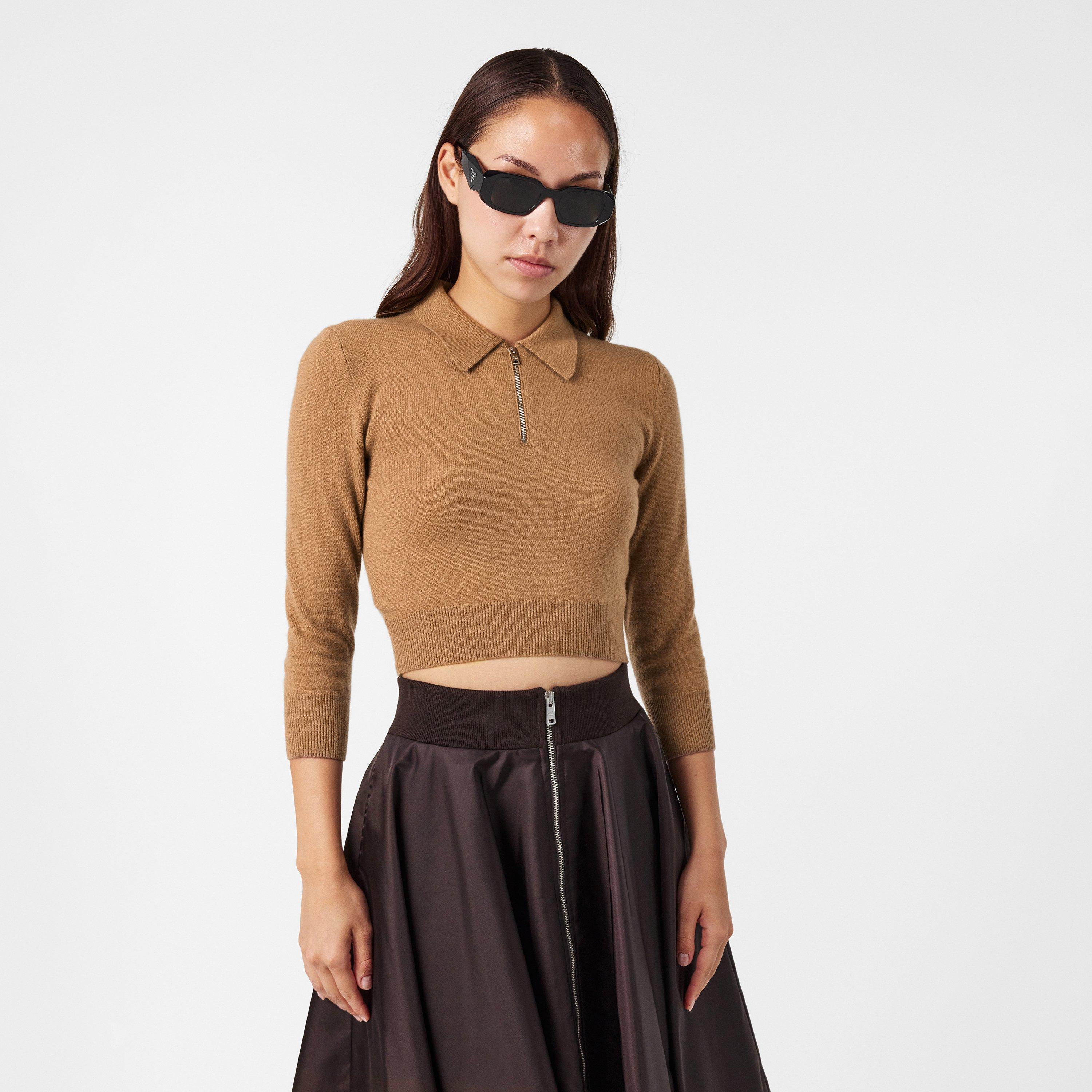 Camello - Prada - Women's Quarter Zip Fleece Top - 3