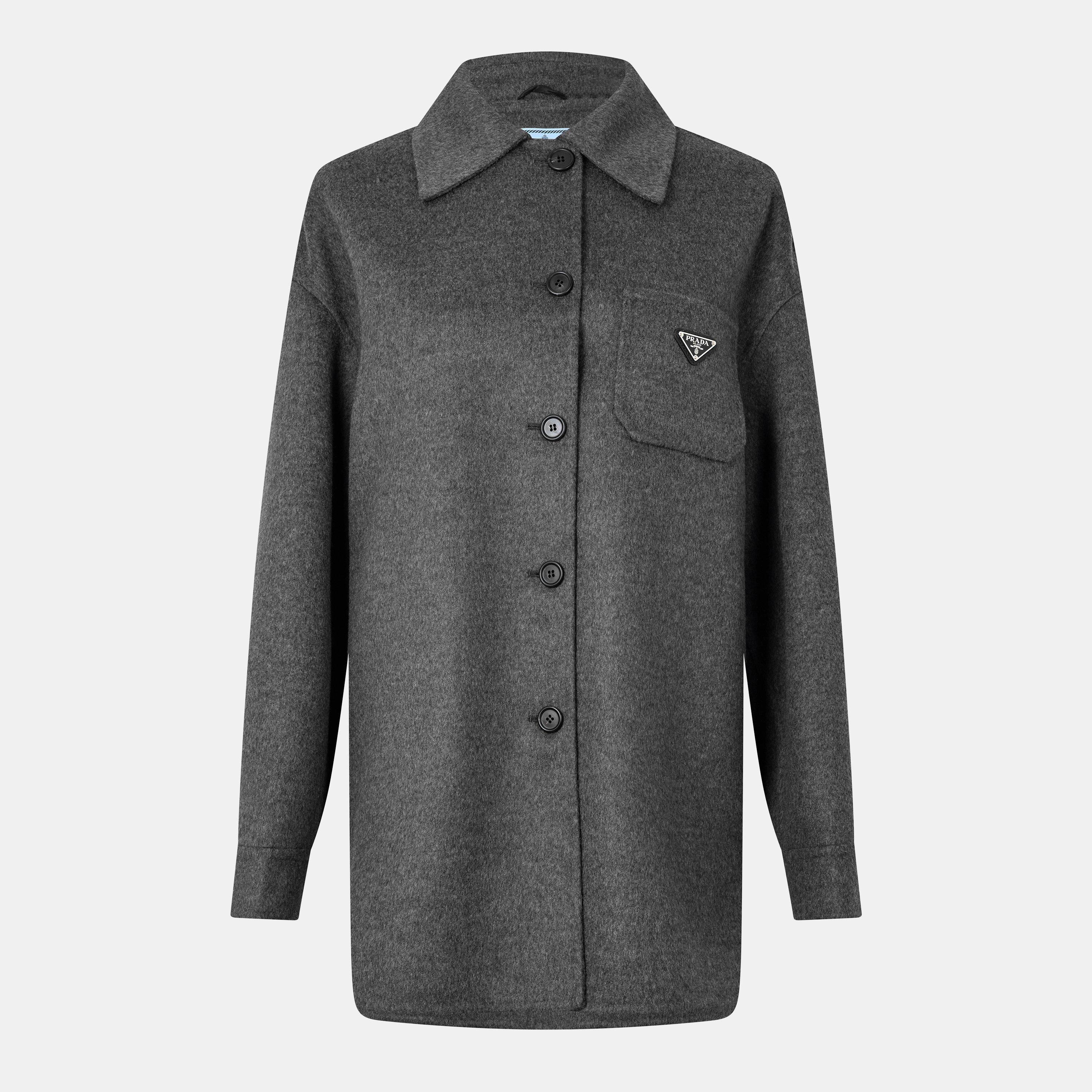 Prada Women's Double Cashwool Wool Cashmere Long Sleeve Overshirt - Ardesia - Size 8 (38)