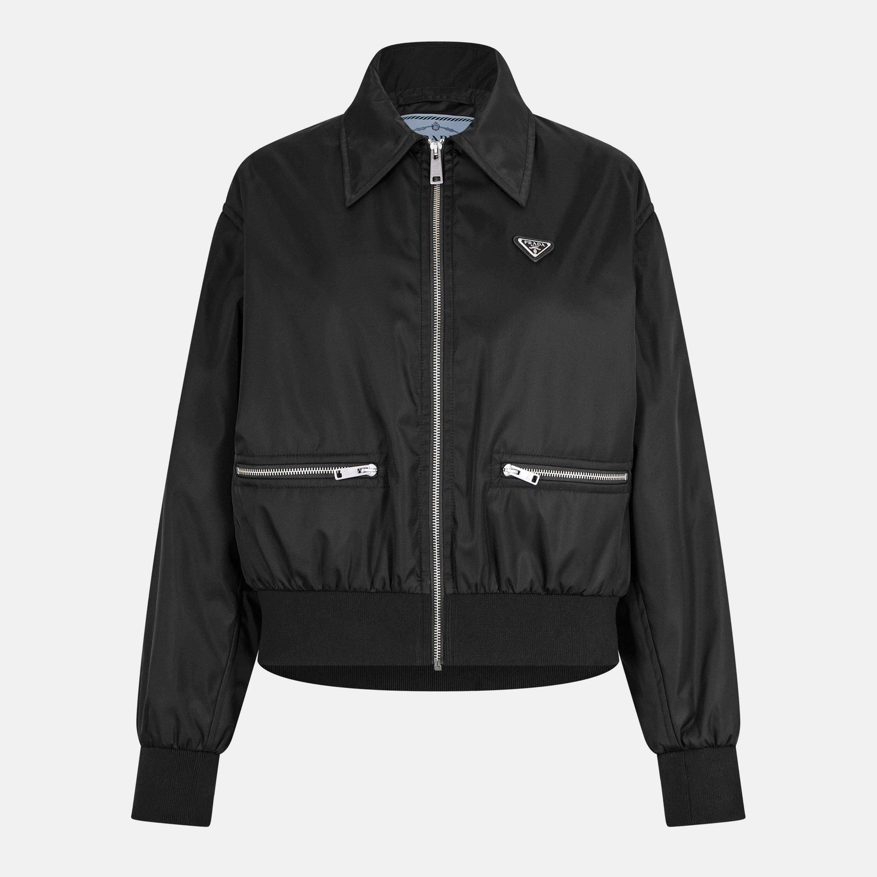 PRADA JZA ￼TECNICA レディースブルゾンブラック　40 Black Re-Nylon cropped jacket | PRADA - United States