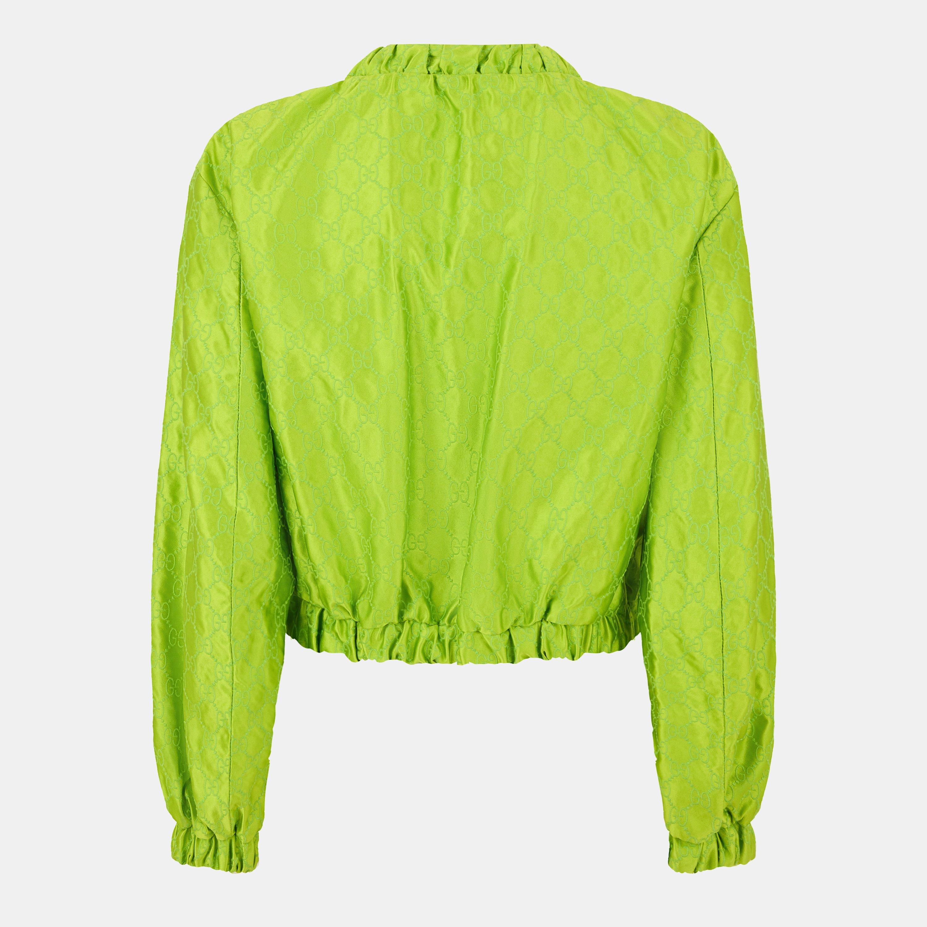 Emerald Green - Gucci - Women's Gold-Toned Zipper Monogram Lining Bomber Jacket - 2